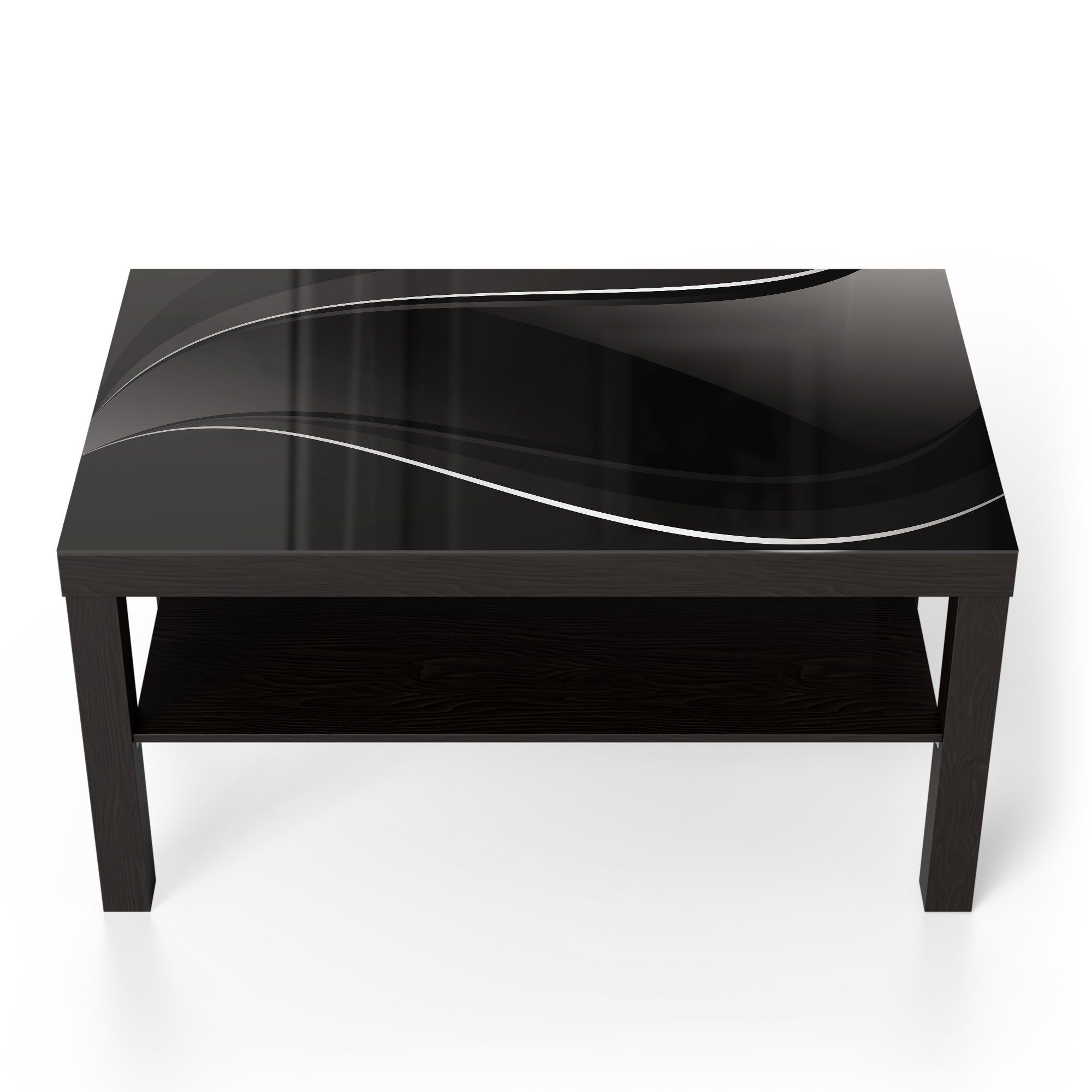 'Dunkle Schwarz Glas DEQORI Wellengrafik', Beistelltisch Couchtisch Glastisch modern