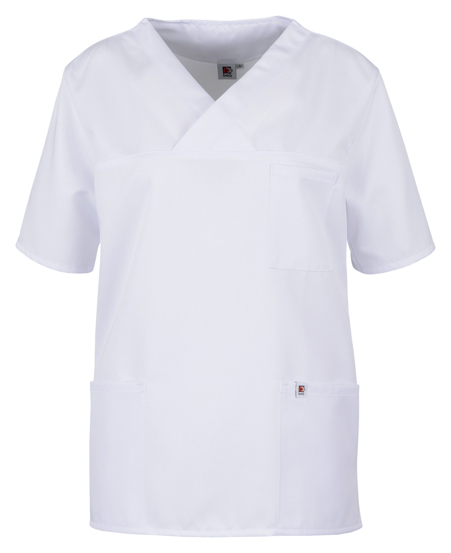 BEB Schlupfbluse beb MEDIZIN/PFLEGE Unisex KASACK Kurz V-Neck TENCEL/Polyester Weiß