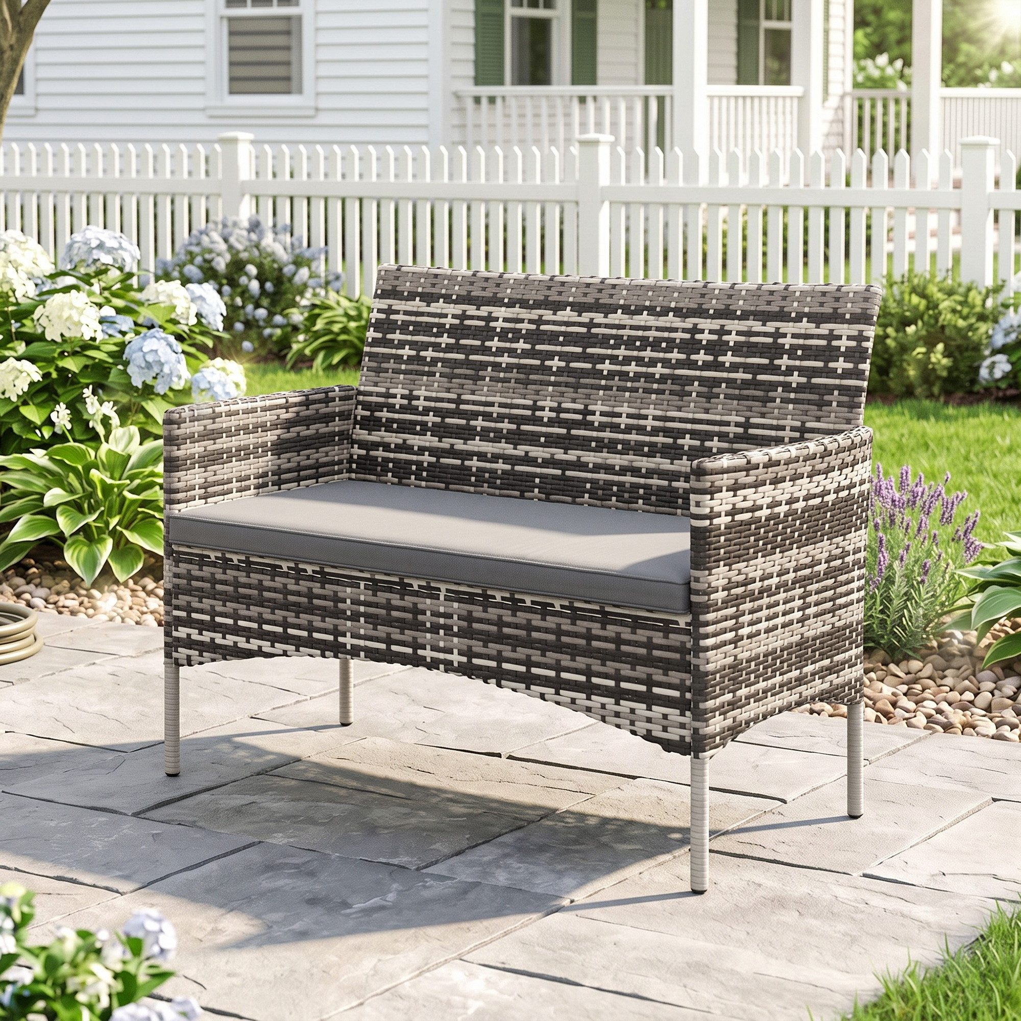 Outsunny Gartensofa 2-Sitzer Rattansofa mit Kissen, Couch für Garten, Poly Rattan, 1 Teile, Wetterfest, abnehmbarer Bezug, rutschfest