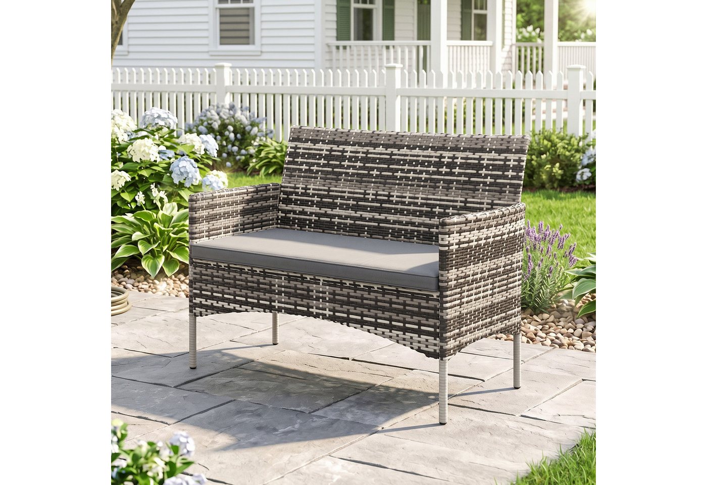 Outsunny Gartensofa 2-Sitzer Rattansofa mit Kissen, Couch für Garten, Poly Rattan, 1 Teile, Wetterfest, abnehmbarer Bezug, rutschfest