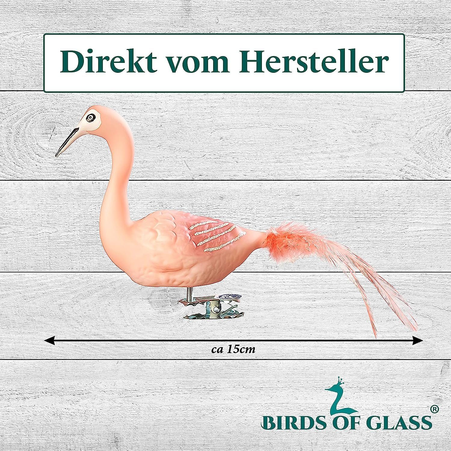 Glasvogel Christbaumschmuck Herstellung Flamingo Naturfeder, Birds of mit eigener Glass mundgeblasen, handdekoriert, aus