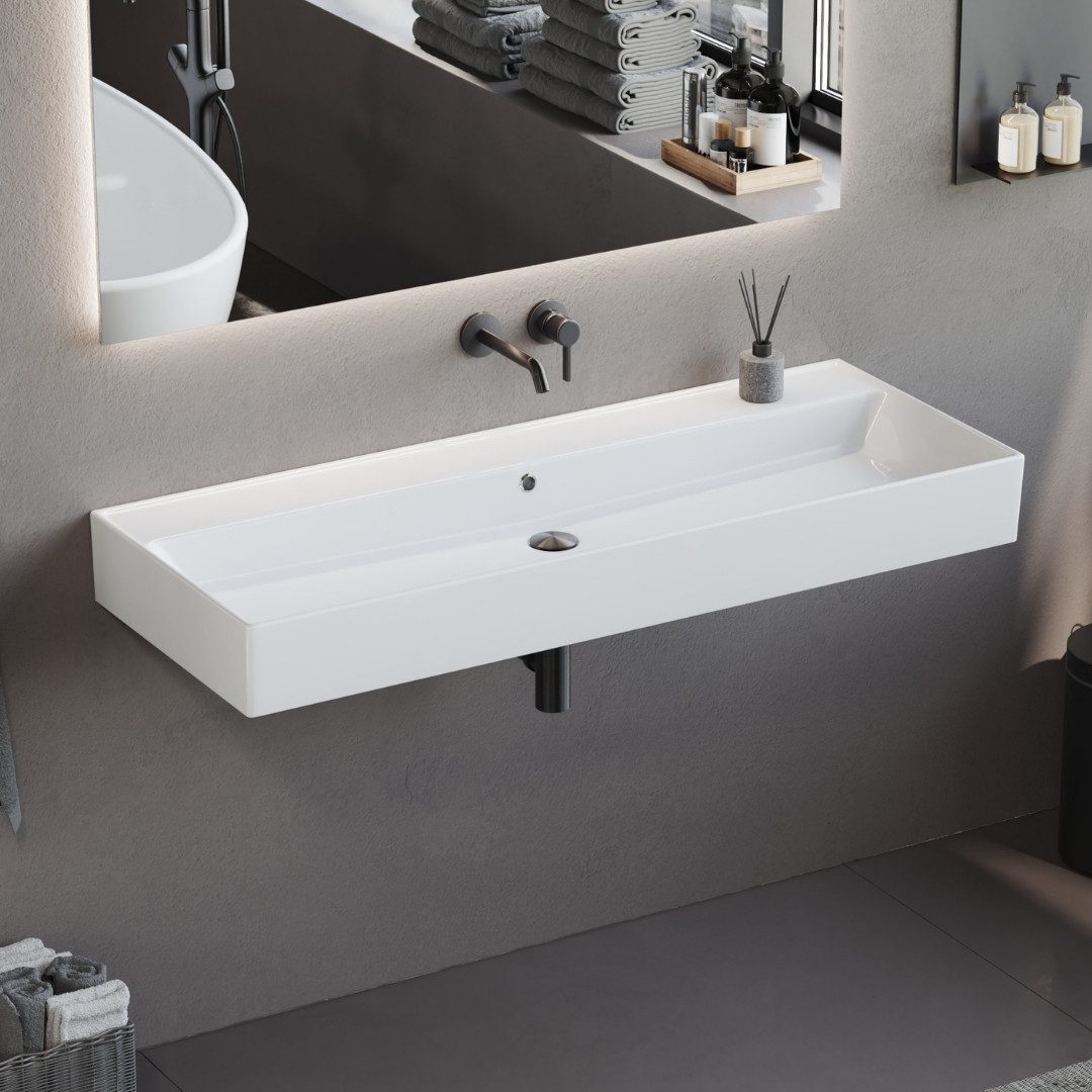 Aqua Bagno Waschtisch Wandmontage Waschbecken Keramik weiß extra groß modern