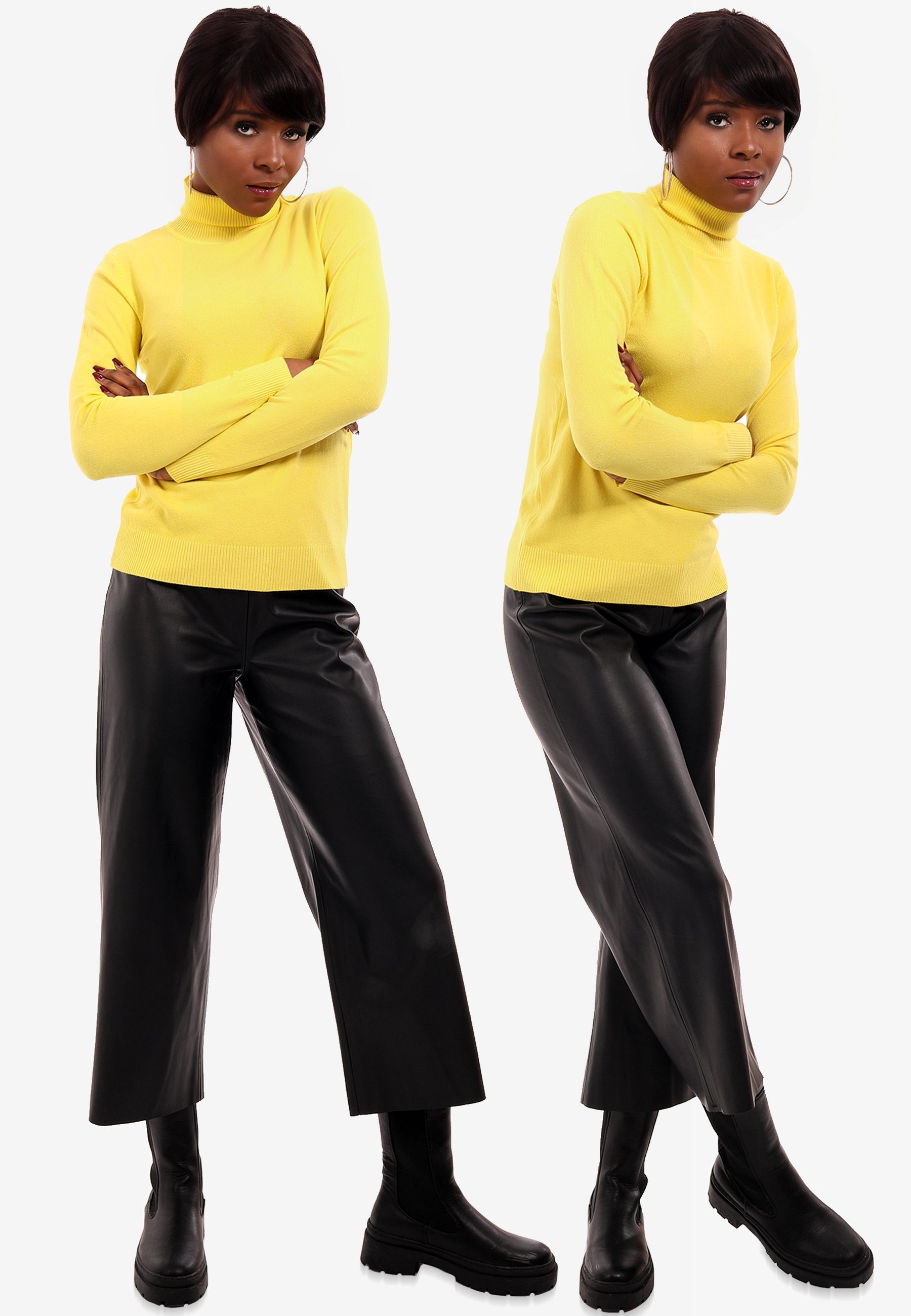 YC Fashion & Style Rolli Casual Basic Elegant Rollkragen Rollkragenpullover gelb casual Pullover (1-tlg) Freizeit
