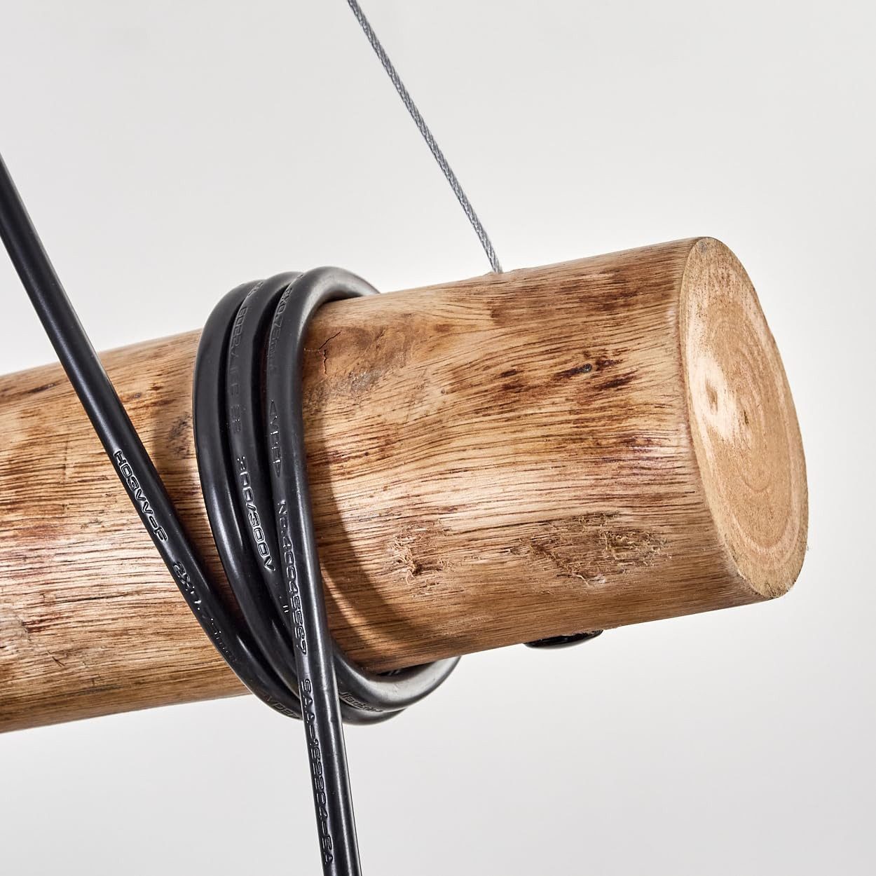hofstein Pendelleuchte Hängelampe aus Metall/Holz/Riffelglas Schwarz/Natur/Kupfer/Blau/Grün, ohne Leuchtmittel, Hängeleuchte Retro/Vintage mit Holzbalken und Gl – Bild 4 von 5