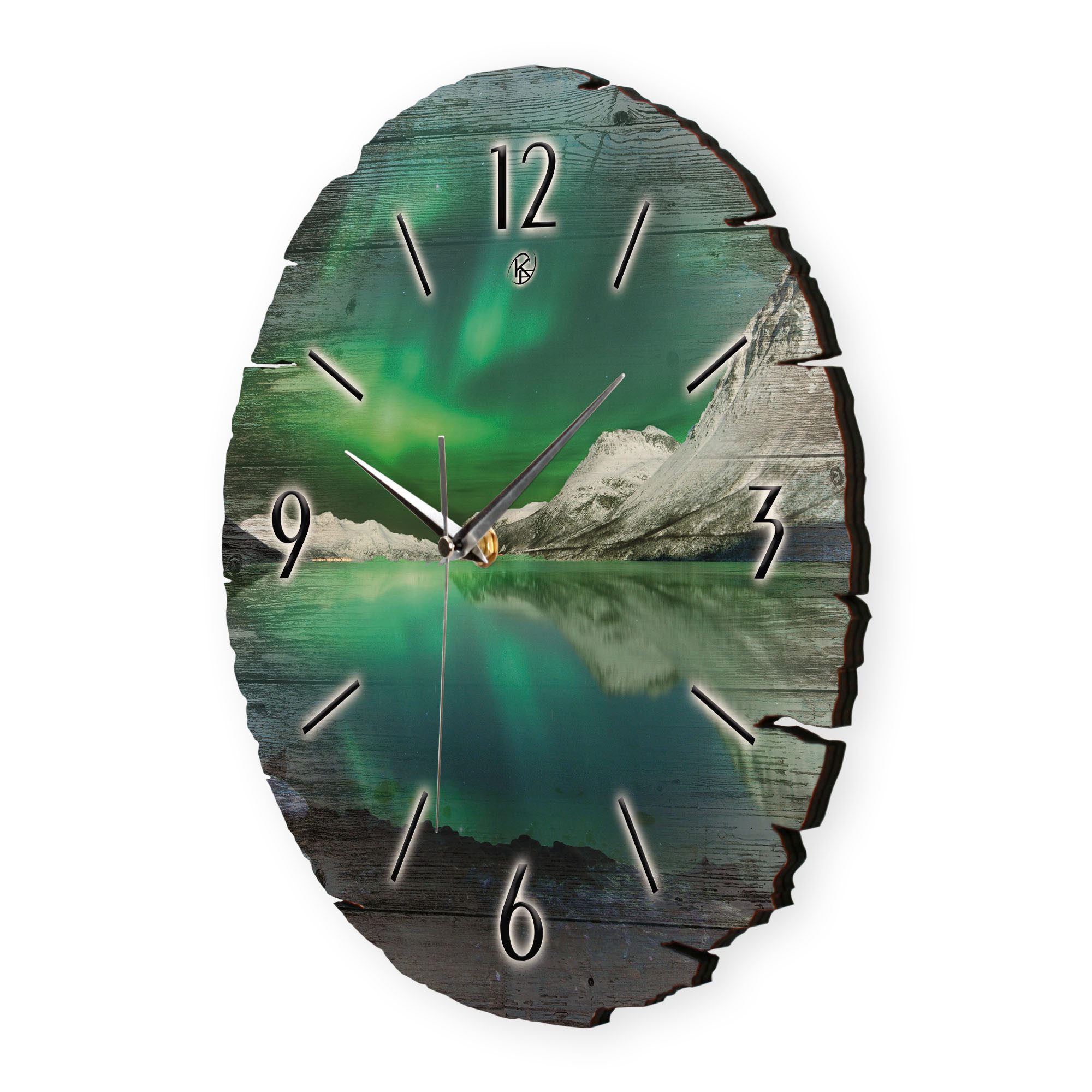Kreative Feder Wanduhr Wanduhr "Polarlicht" aus Naturholz (ohne Ticken; Funk- oder Quarzuhrwerk; ⌀ 30cm; außergewöhnlich)