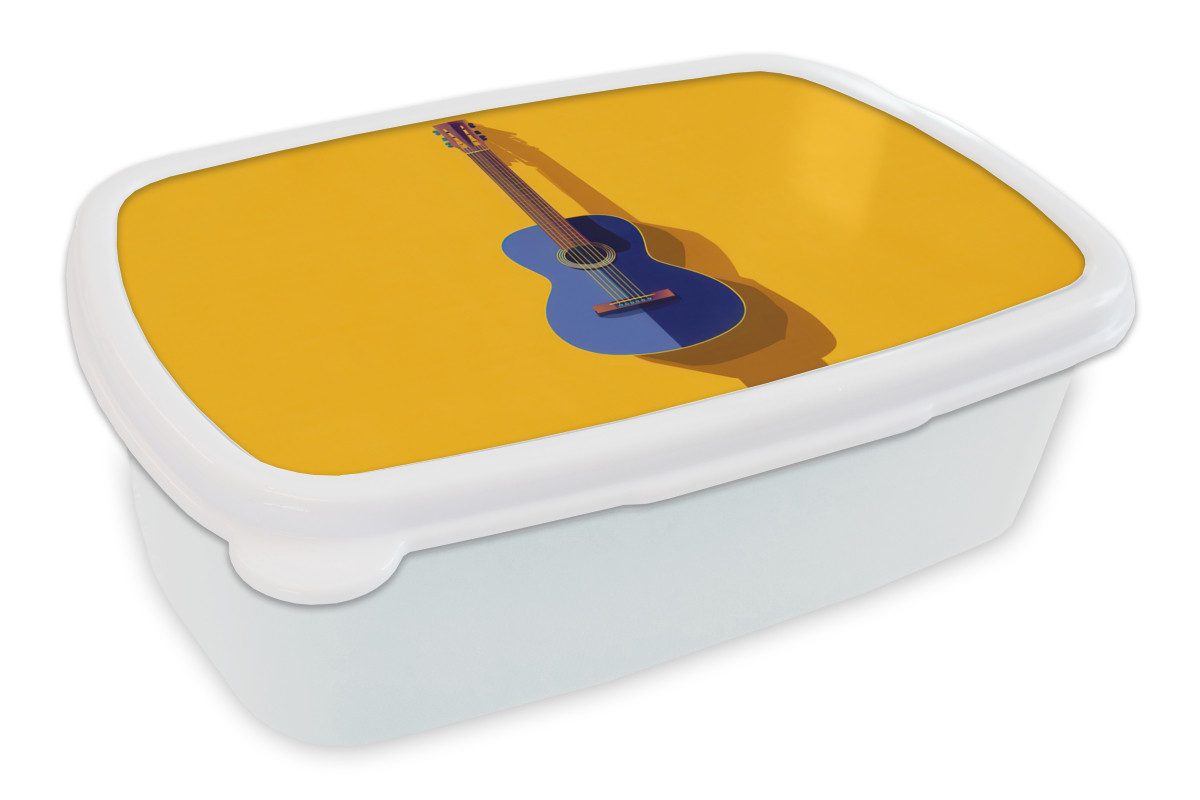 MuchoWow Lunchbox Gitarre - Akustisch - Minimalistisch - Gelb, Kunststoff, (2-tlg), Brotdose Schule oder Arbeit, Brotbox für Kinder und Erwachsene
