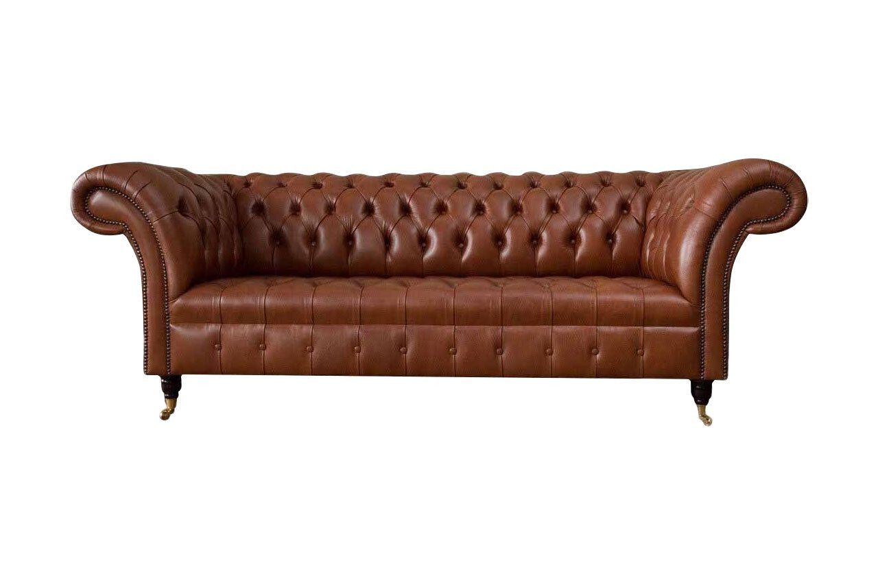 Sofa Chesterfield Sofa 3 Plätze Braun Zeitgemäß Polsterung Leder Wohnraum