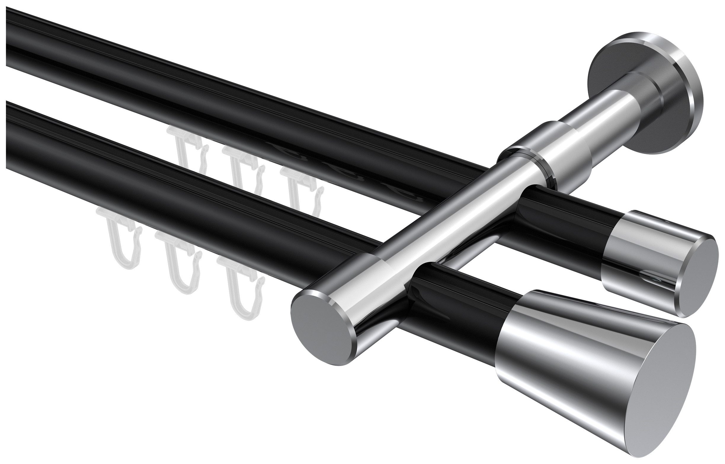 INTERDECO Innenlaufschiene Prestige Sitra, Ø 20 mm, 2-läufig, Fixmaß, kürzbar, Wandmontage, Aluminium, Schwarz / Chrom / Bicolor