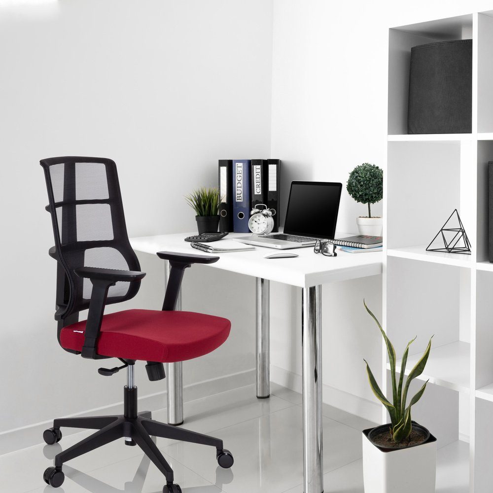 hjh OFFICE Drehstuhl Profi Bürostuhl (1 SPINIO Schwarz/Rubinrot Schreibtischstuhl Stoff/Netzstoff St), ergonomisch