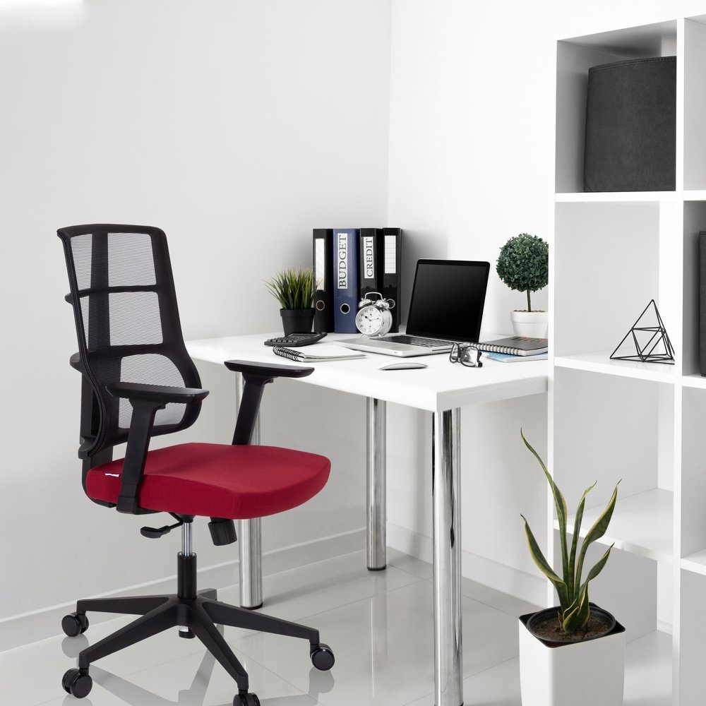 Schreibtischstuhl Profi Drehstuhl hjh SPINIO Schwarz/Rubinrot OFFICE (1 ergonomisch Bürostuhl St), Stoff/Netzstoff