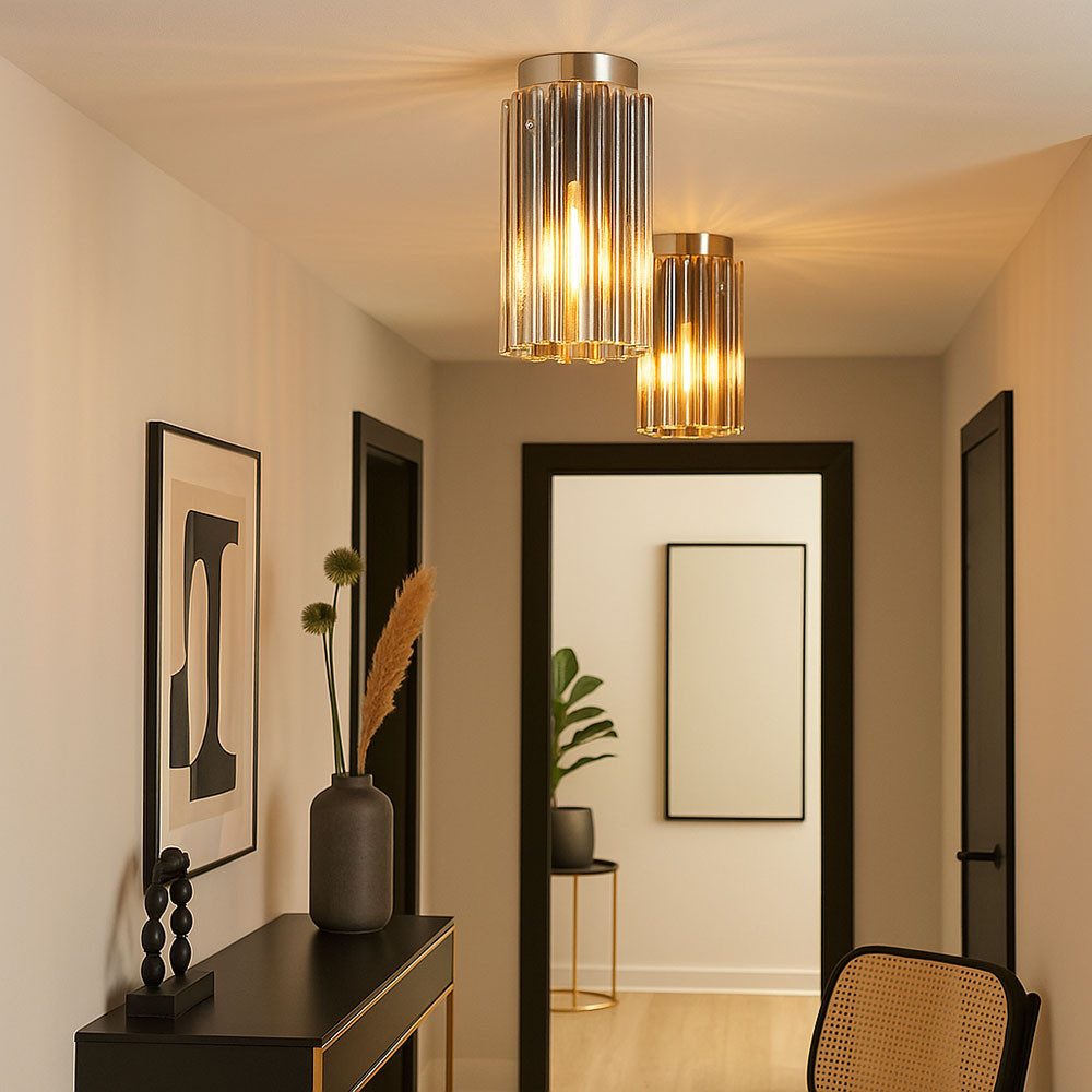 GLOBO LIGHTING Deckenleuchte, Leuchtmittel nicht inklusive, Deckenleuchte Deckenlampe Wohnzimmerlampe Metall Glas 2x