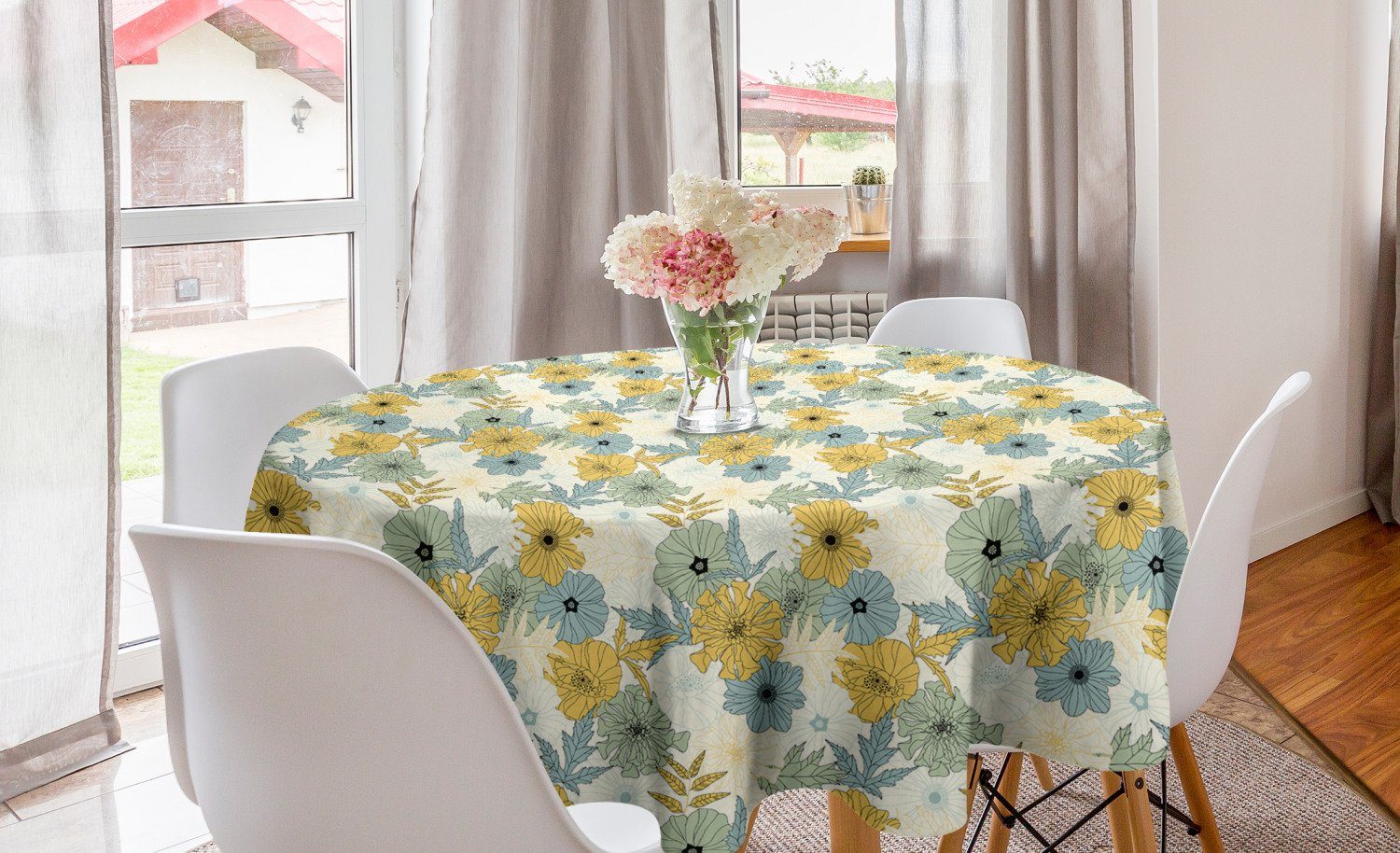 Abakuhaus Tischdecke Kreis Tischdecke Abdeckung für Esszimmer Küche Dekoration, Blumen Blooming Blütenblätter Natur Flora | Tischdecken
