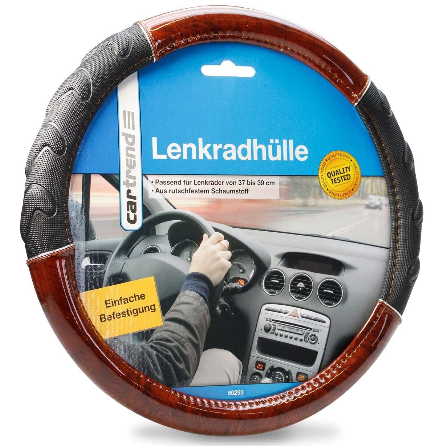 Cartrend Lenkradbezug Lenkrad-Bezug Universal 37 - 39 cm Holz-Optik, Ø 37 - 39 cm, (1-tlg), Universal Auto Lenkrad-Hülle Lenkrad-Schoner - Einfache Montage