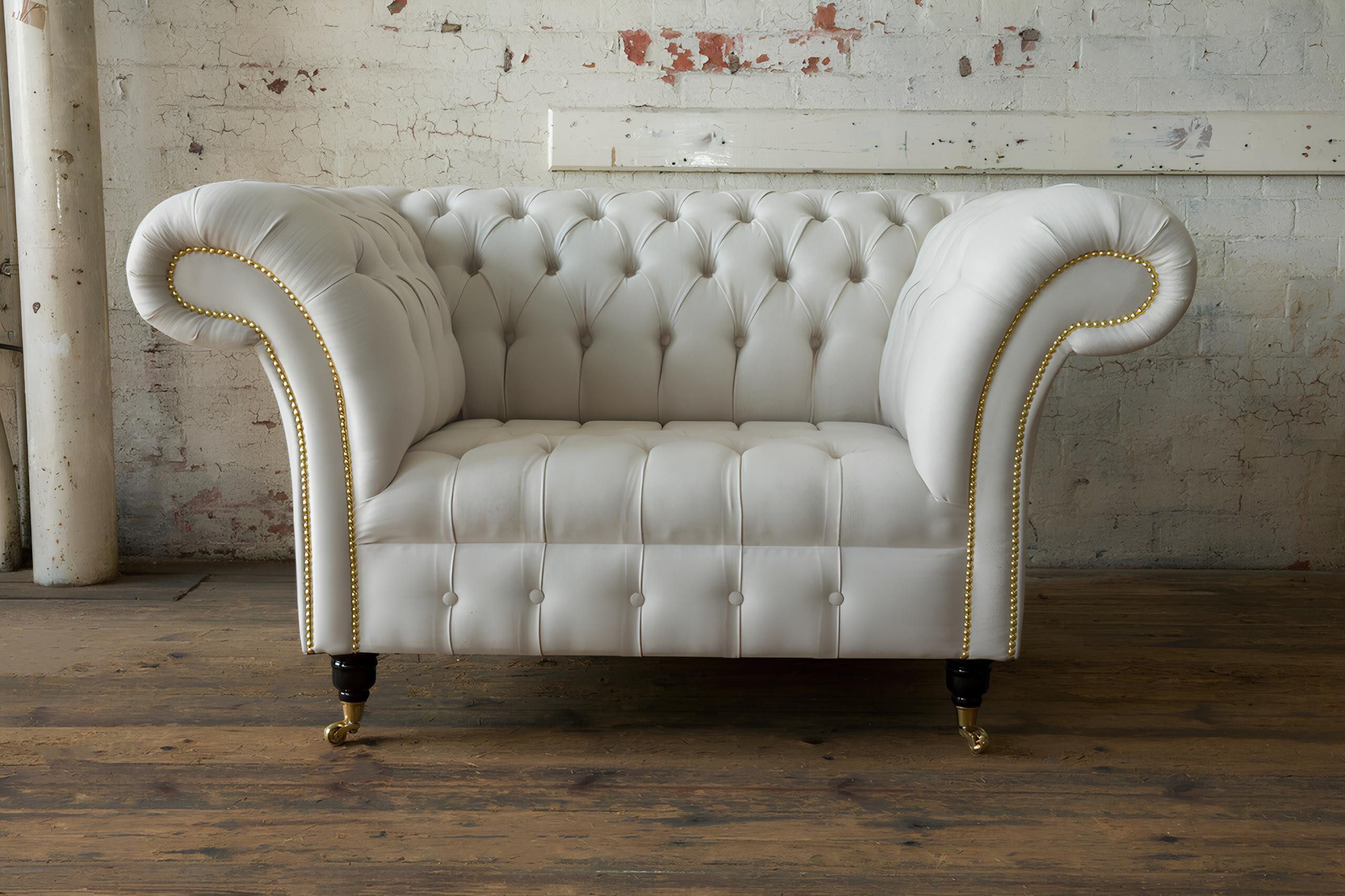 Xlmoebel Chesterfield-Sofa Einzelsofa in Weiß aus Stoff im Chesterfield-Stil mit einem Sitzplatz., Hergestellt in Europa