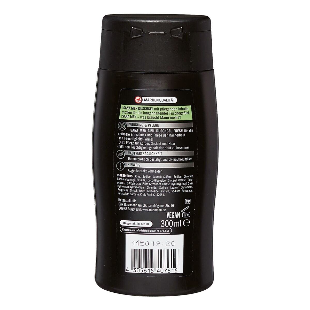 ISANA Duschgel MEN Fresh, 3in1, mit Zitrus-Duft, 300 ml