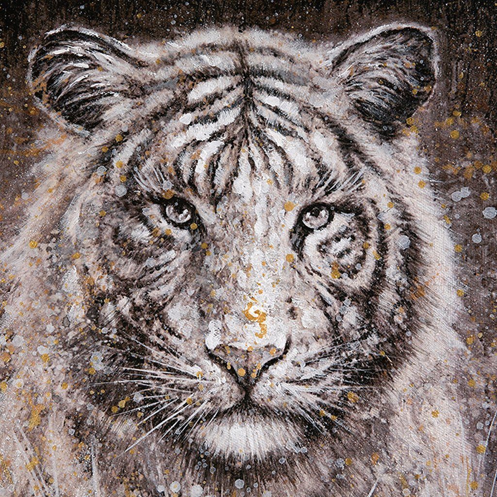 Tiger GILDE Auf Wildlife Leinwand 40x40cm 40x40cm Bilder (Set, und Tiger Gemälde gemalt Set Löwe 2 St), Löwe Leinwand,