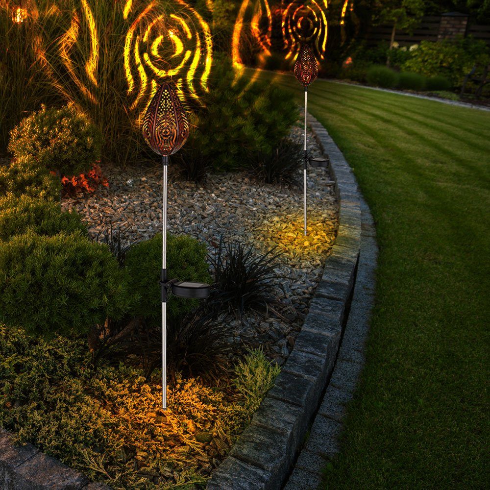 2er Leuchtmittel Solarleuchte, Warmweiß, inklusive, Gartenlampe LED Retro Außenlampe Solarleuchte LED Steckleuchte Set Globo