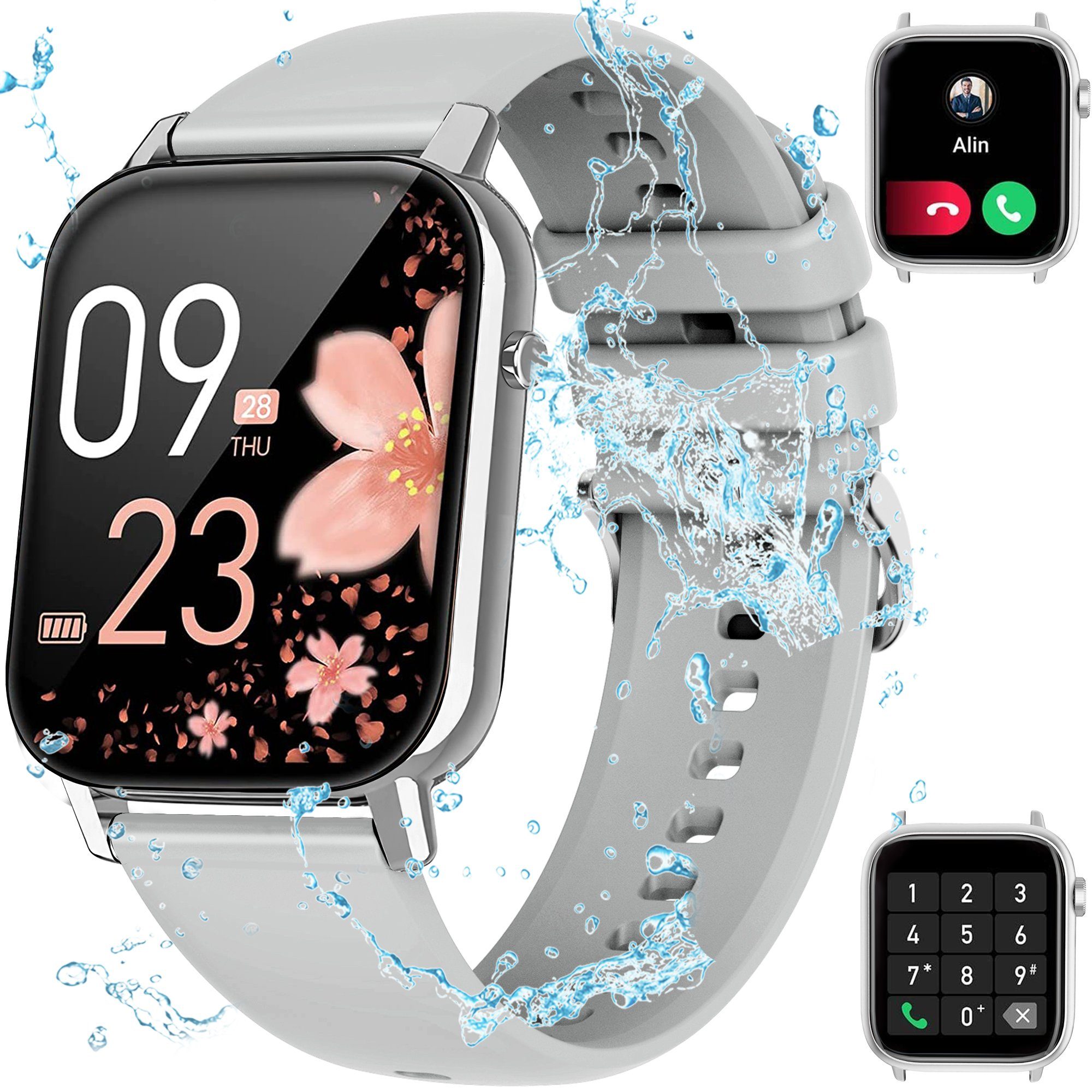 Tisoutec Smartwatch Damen auch Telefonfunktion/WhatsApp werden Blutsauerstoff/Pulsmesser/Sportuhr/Schrittzähler/Schlafmonitor HD Uhren Dials Fitnessuhr Tracker cm/1.83 Fitnessuhr silbermagnetgurt+silikongurt mit kann Idle Touchscreen Fitness mit mit Tracker Zoll), Tracker im Wasserdicht,1.83" (Fitnessuhr des IP67 Watch Uhrzeit angezeigt für Aktivitätstracker Voll iOS/Android Die Notiz,Smartwatch Screen Herren usw Fitness Uhr Smartwatch Status Telefonfunktion