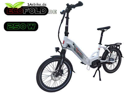 Ecofold E-Bike 20 Zoll ECOFOLD BFM420 E-bike Klapprad BaFang Mittelmotor schwarz, 8 Gang Shimano, Nabenschaltung, Mittelmotor
