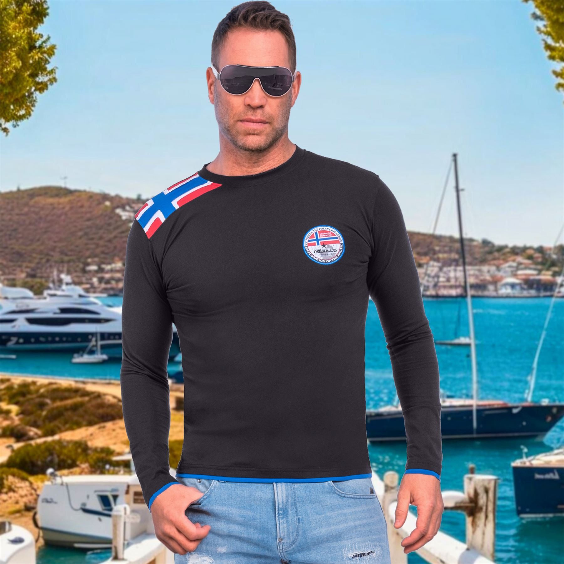 Nebulus Langarmshirt FREEKY, P6681 - Herren, schwarz-kobalt, L