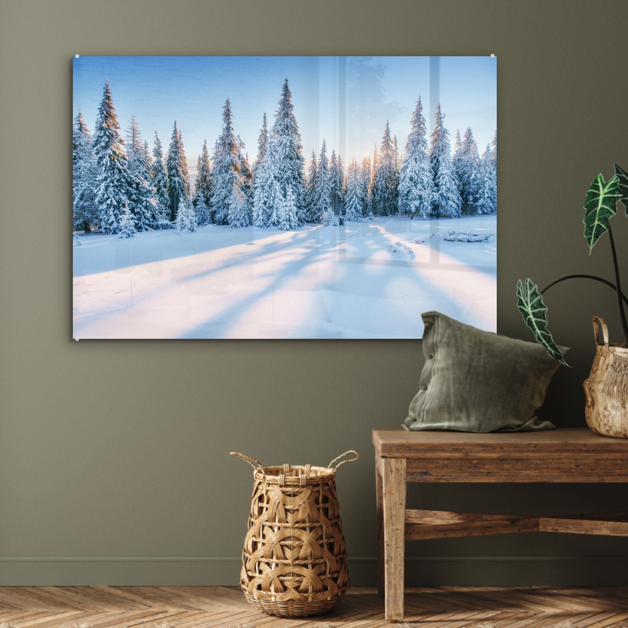 MuchoWow Acrylglasbild Wald & - Winter, - (1 St), Wohnzimmer Schlafzimmer Acrylglasbilder Schnee