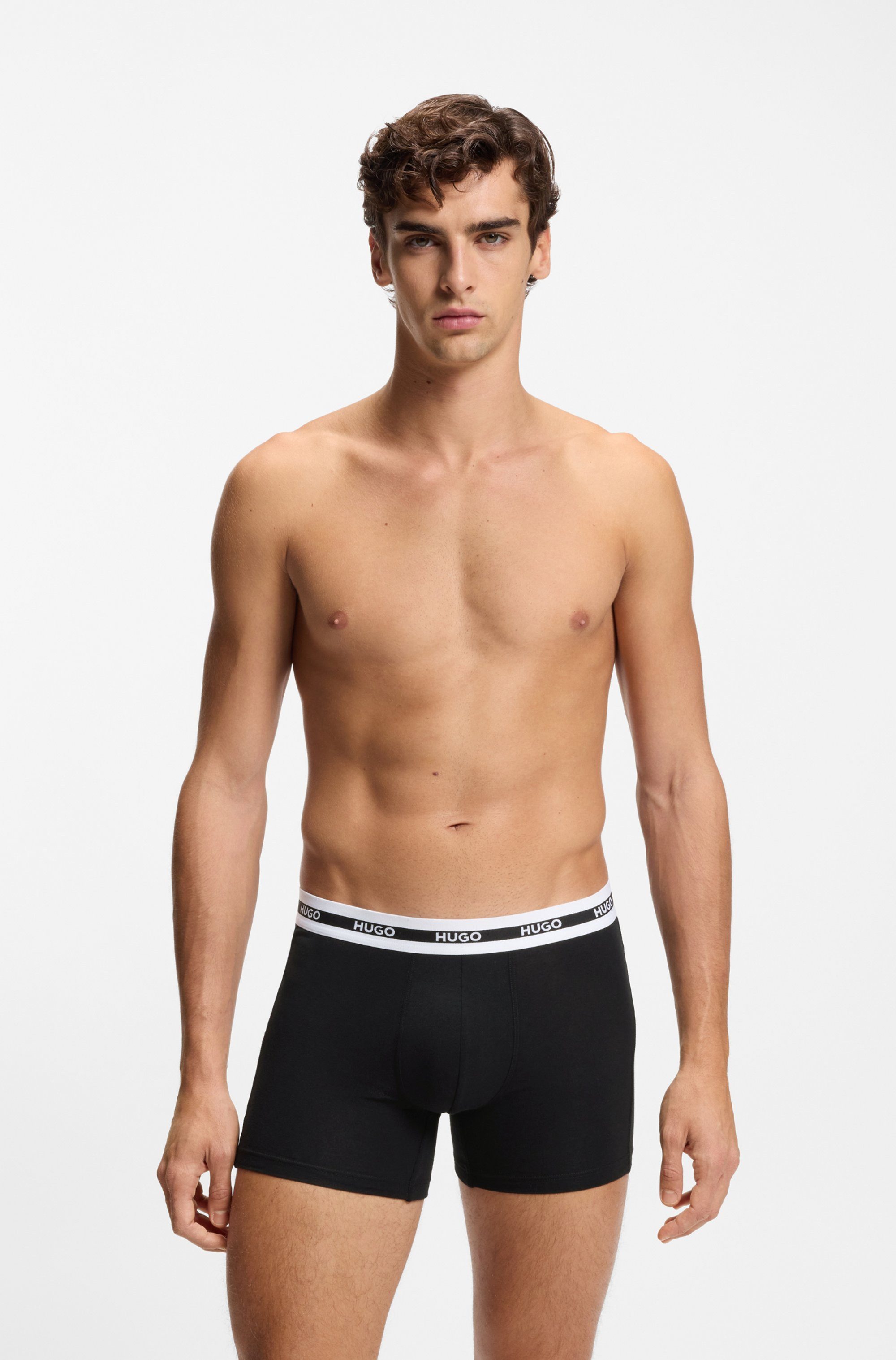 HUGO Trunk BOXERBR TRIPL PLANET kontrastfarbener Bund mit Logo