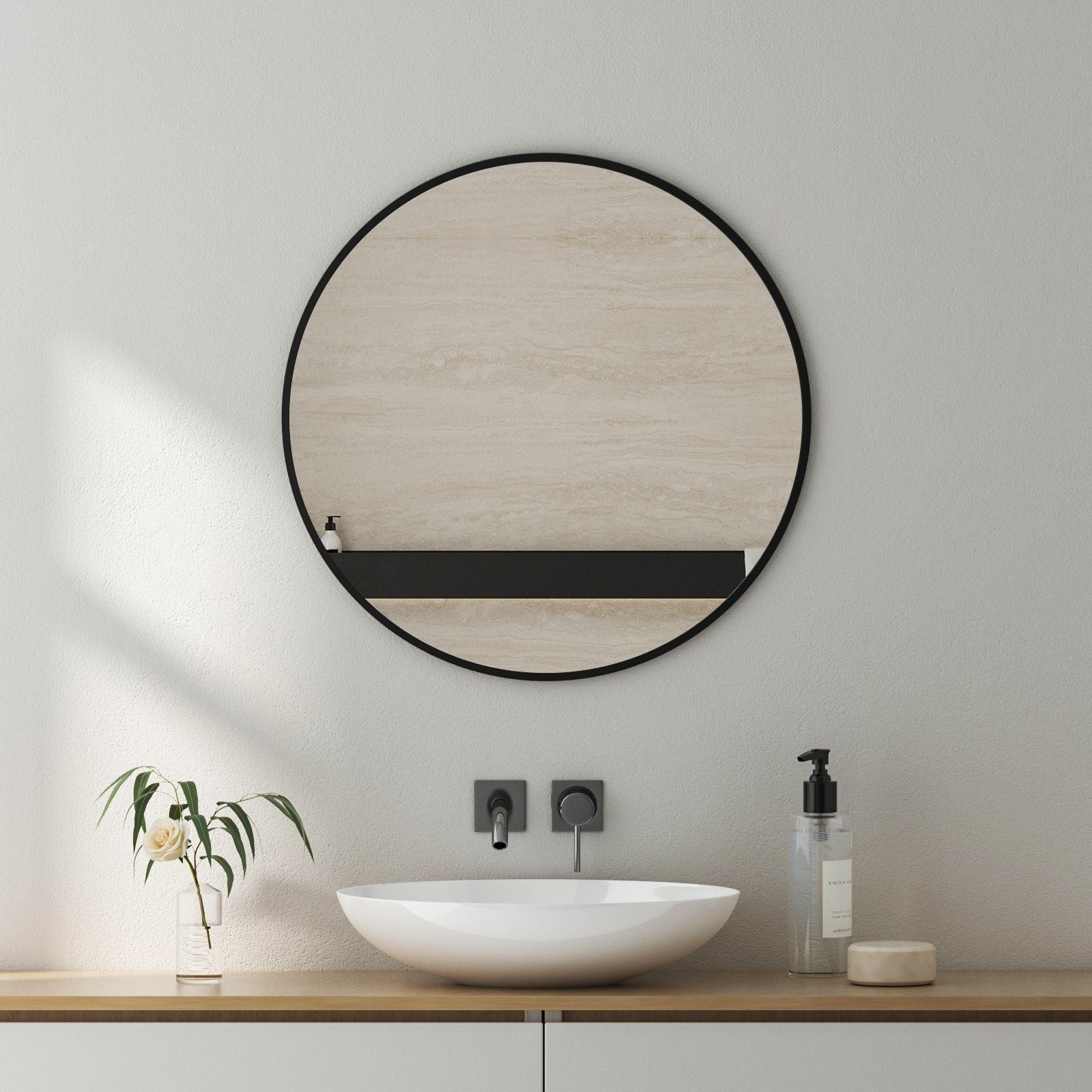 Boromal Wandspiegel Spiegel Flur 40cm breit Rund Schwarz Klein Rahmen Schlafzimmer Kommode, für Badezimmer Waschtisch Wohnzimmer Schlafzimmer Esszimmer Eingänge – Bild 2 von 5