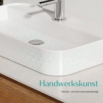 EMKE Aufsatzwaschbecken Rechteckiger Aufsatzwaschtisch Hänge Waschbecken Bad mit Hahnloch