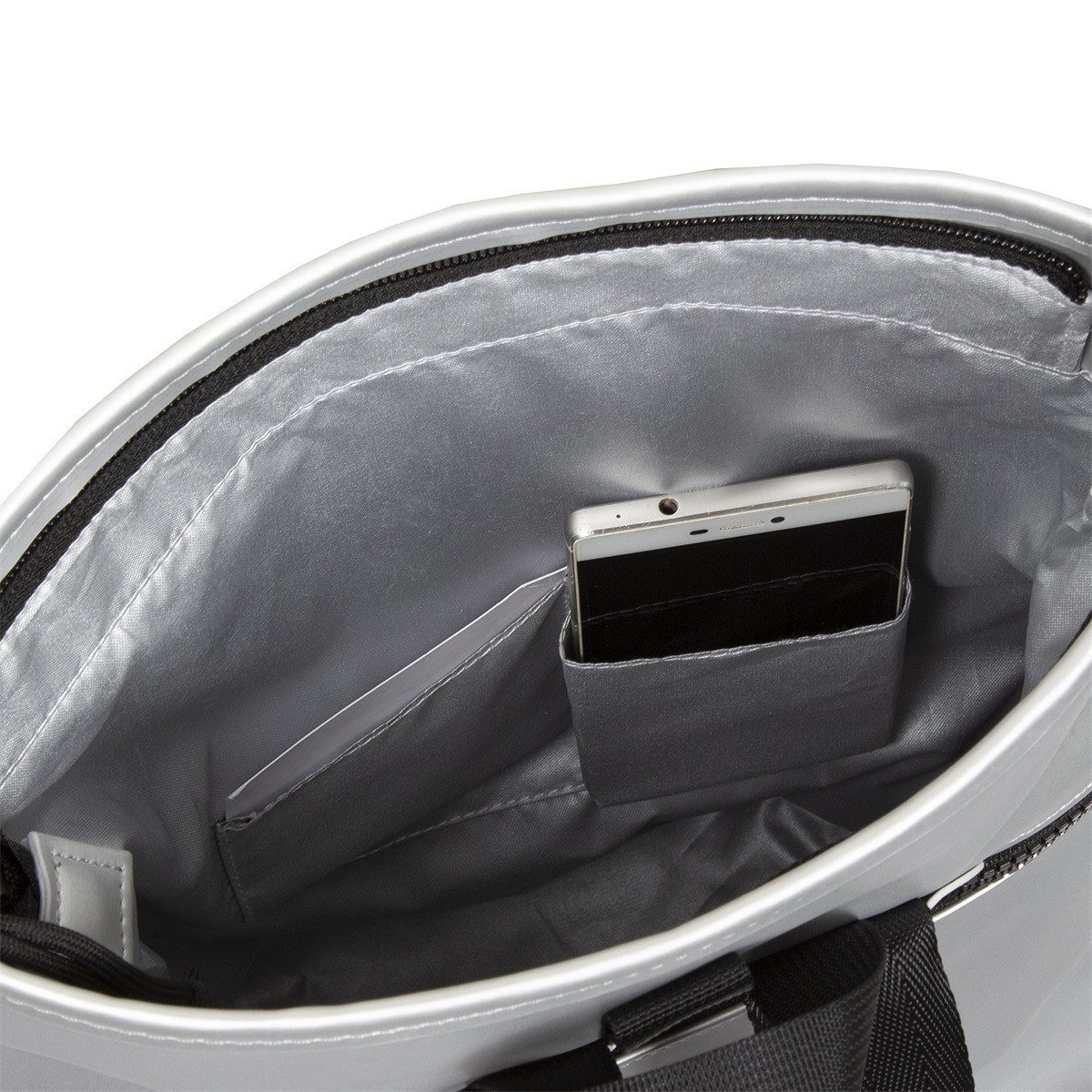 NEW REBELS Cityrucksack kleiner Roll Up RollTop Kurier Rucksack Mart Los Angeles, wasserabweisendes Planenmaterial, metallic silver – Bild 2 von 5