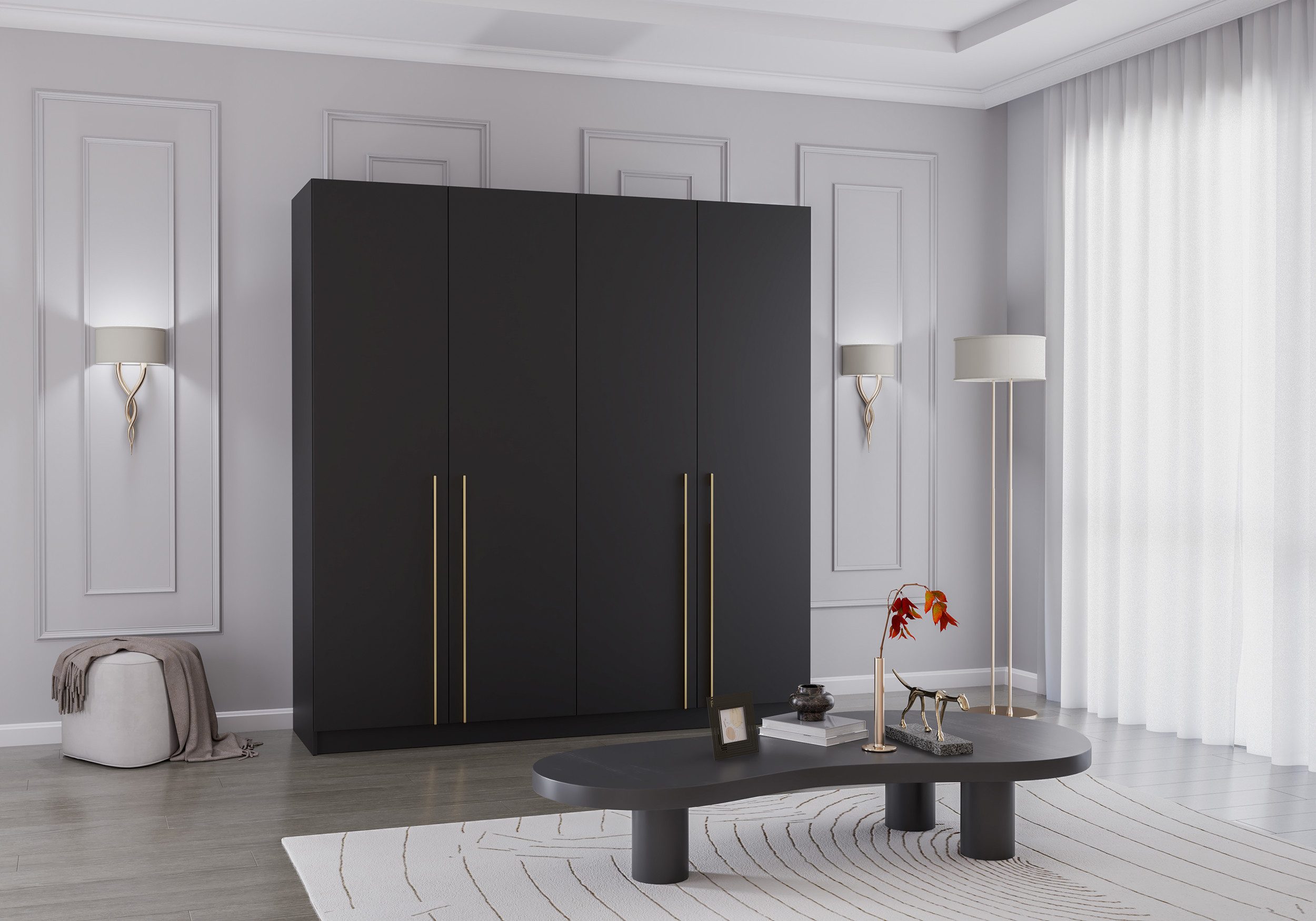 MOEBLO Drehtürenschrank Glamy 4D (Moderner 4-türiger Kleiderschrank mit vie günstig online kaufen