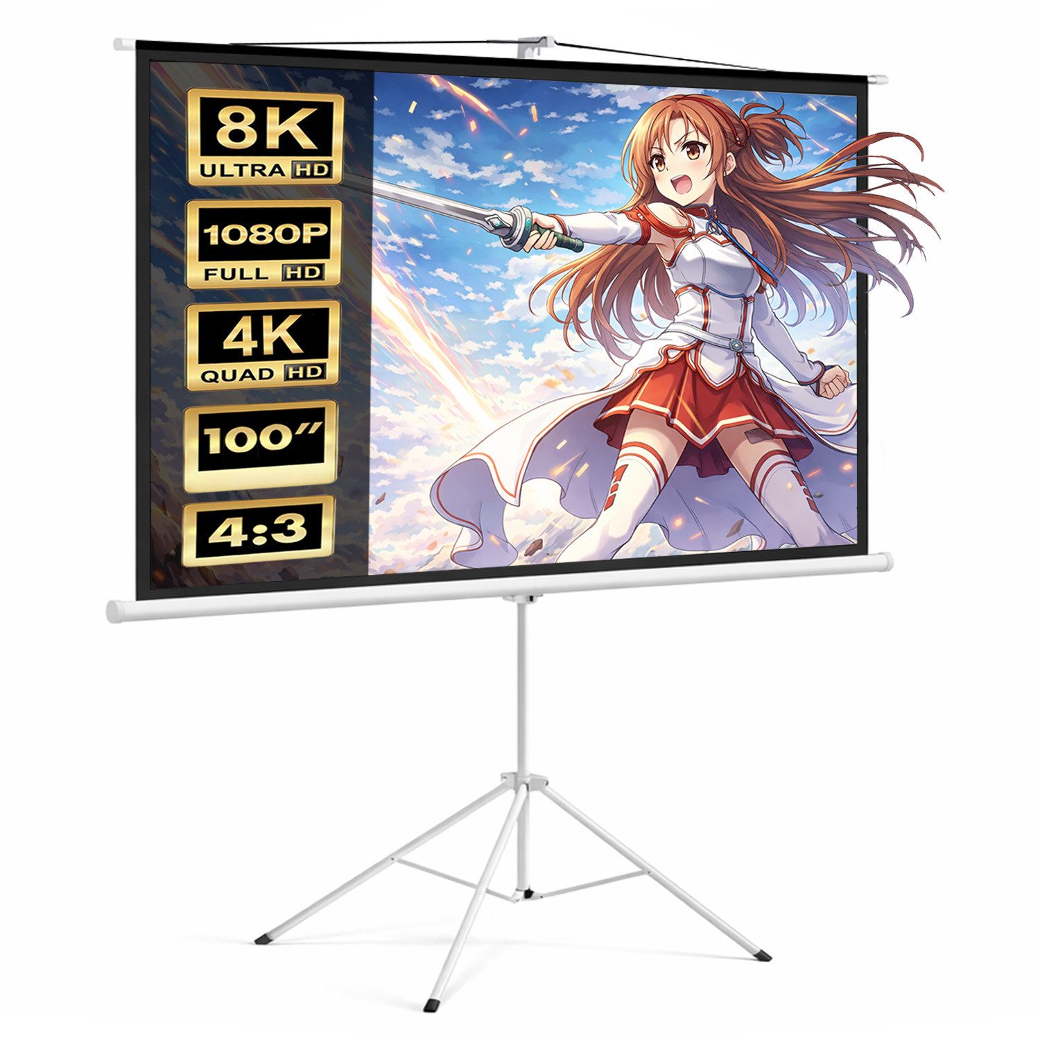 Maclean MC-595 Projektionsleinwand auf Stativ 200 x 150 cm 100'' Stativleinwand (Stativleinwand 100" 4:3 200 x 150cm)