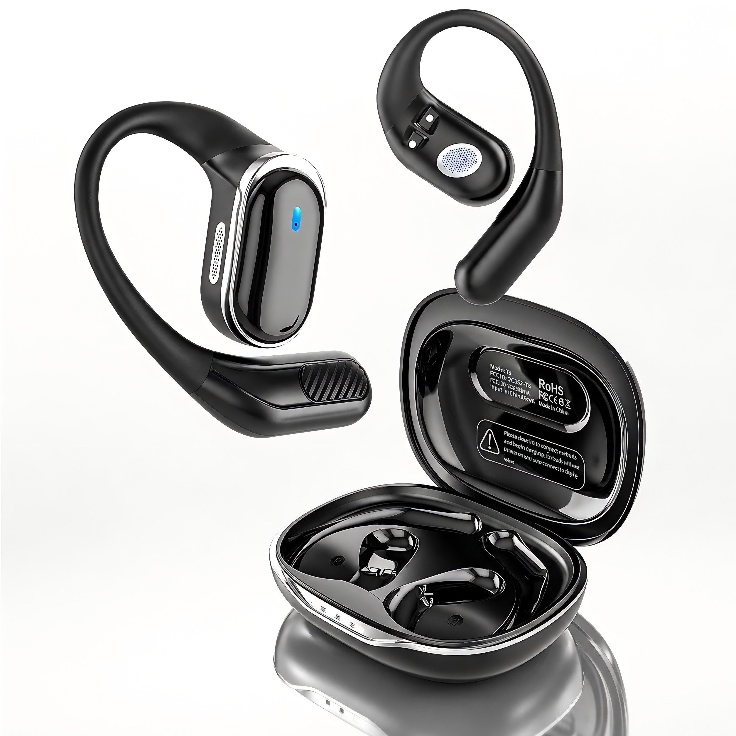 Futicare Bluetooth Kopfhörer für Laufen & Radfahren, kabellose Sport Kopfhörer Open-Ear-Kopfhörer (mit Ohrbügel, 16,2 mm Treiber, IPX7 wasserdicht, mit Ohrbügel, 16,2 mm Treiber, IPX7, 60 Std,Dual Mikrofon für Fitness)