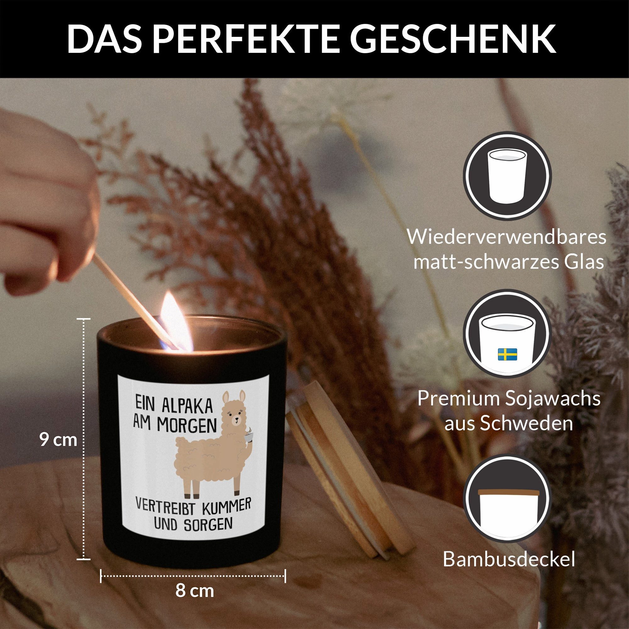 22Feels Duftkerze Deko Alpaka Lustig Süß Tier Geschenk Frauen Männer Couch Humor, MADE IN GERMANY, Europäisches Sojawachs, Handgegossen – Bild 4 von 5