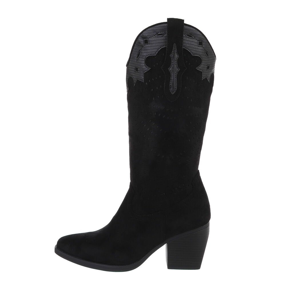 Ital-Design Damen Cowboyboots Western Westernstiefel Blockabsatz Western- & Bikerstiefel in Schwarz