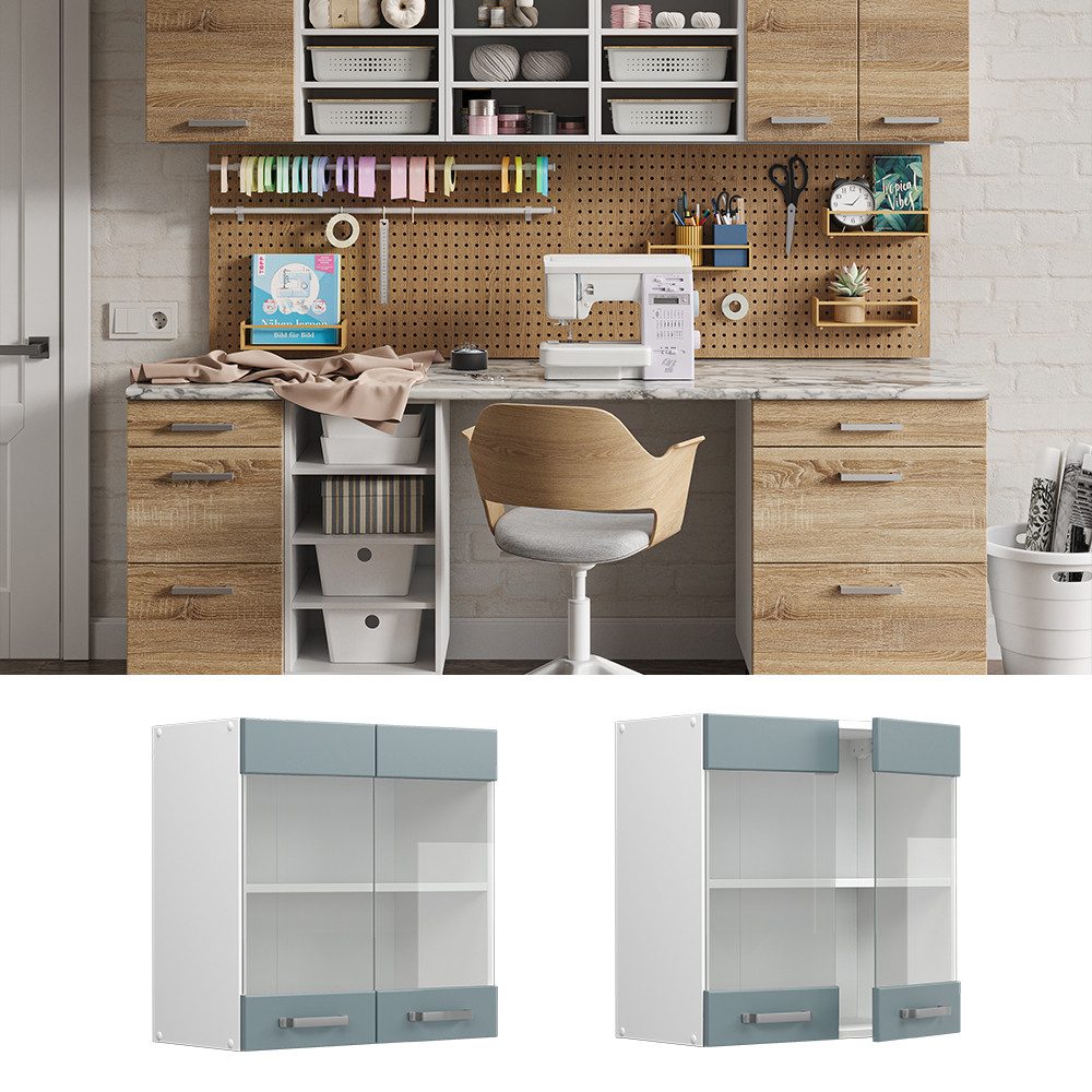 Vicco Schranksystem R-Line, Blau-Grau/Weiß, 60 cm günstig online kaufen