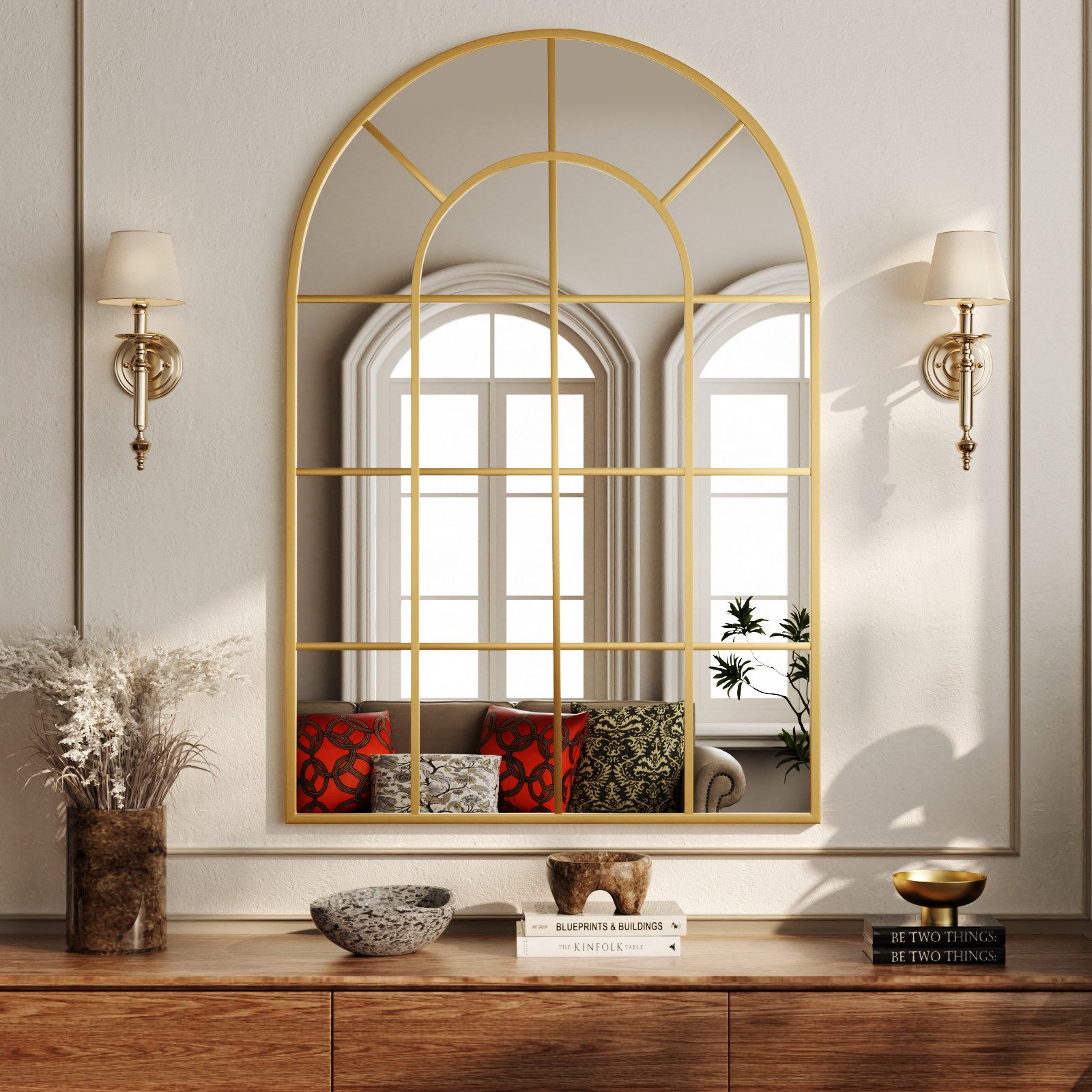 BEAUTYPEAK Dekospiegel Dekorativer gewölbter Wandspiegel mit Fensterpaneel günstig online kaufen