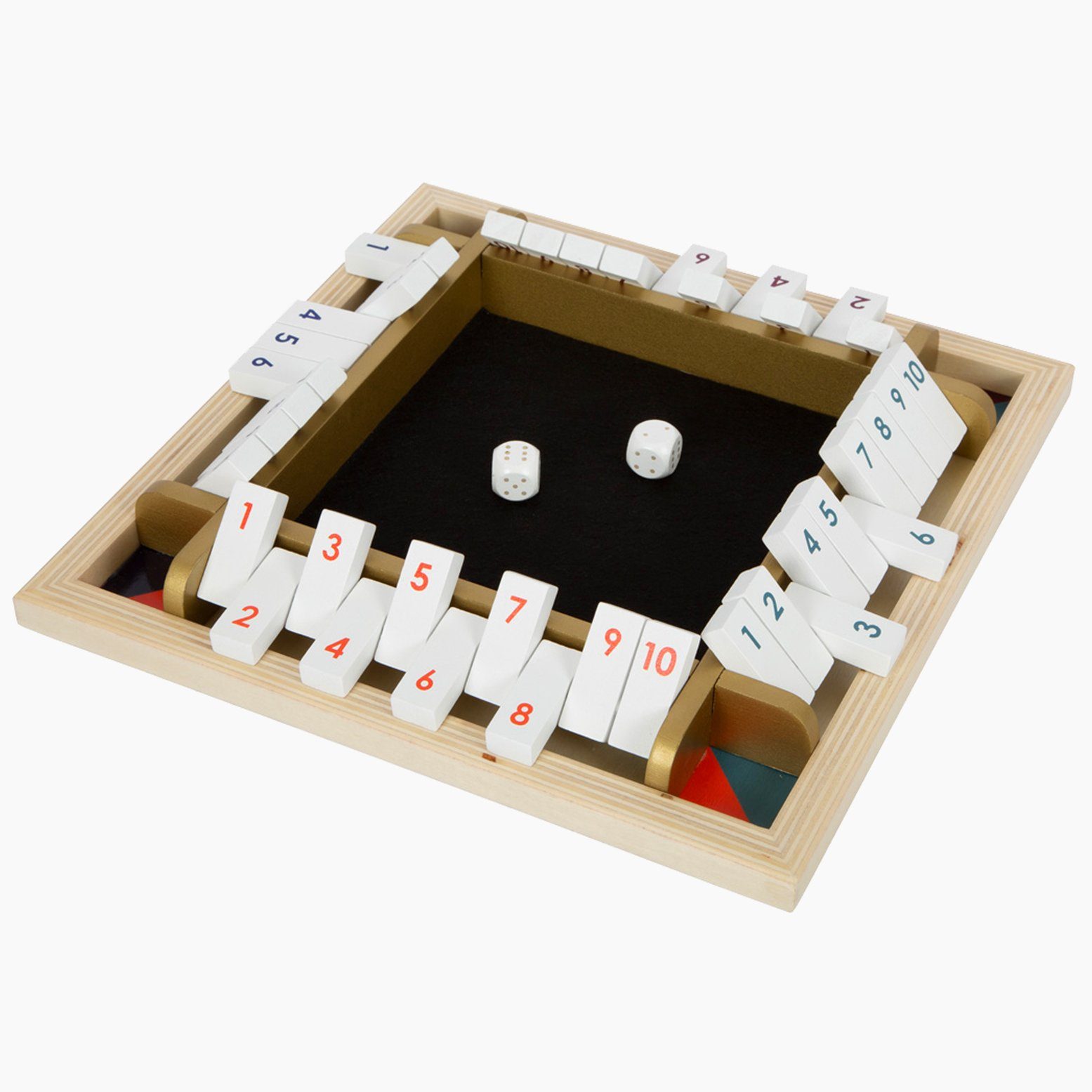 Small Foot Spielesammlung Würfelspiel Shut the Box „Gold Edition” 4 Personen, Shut the Box, trainiert das Kopfrechnen!