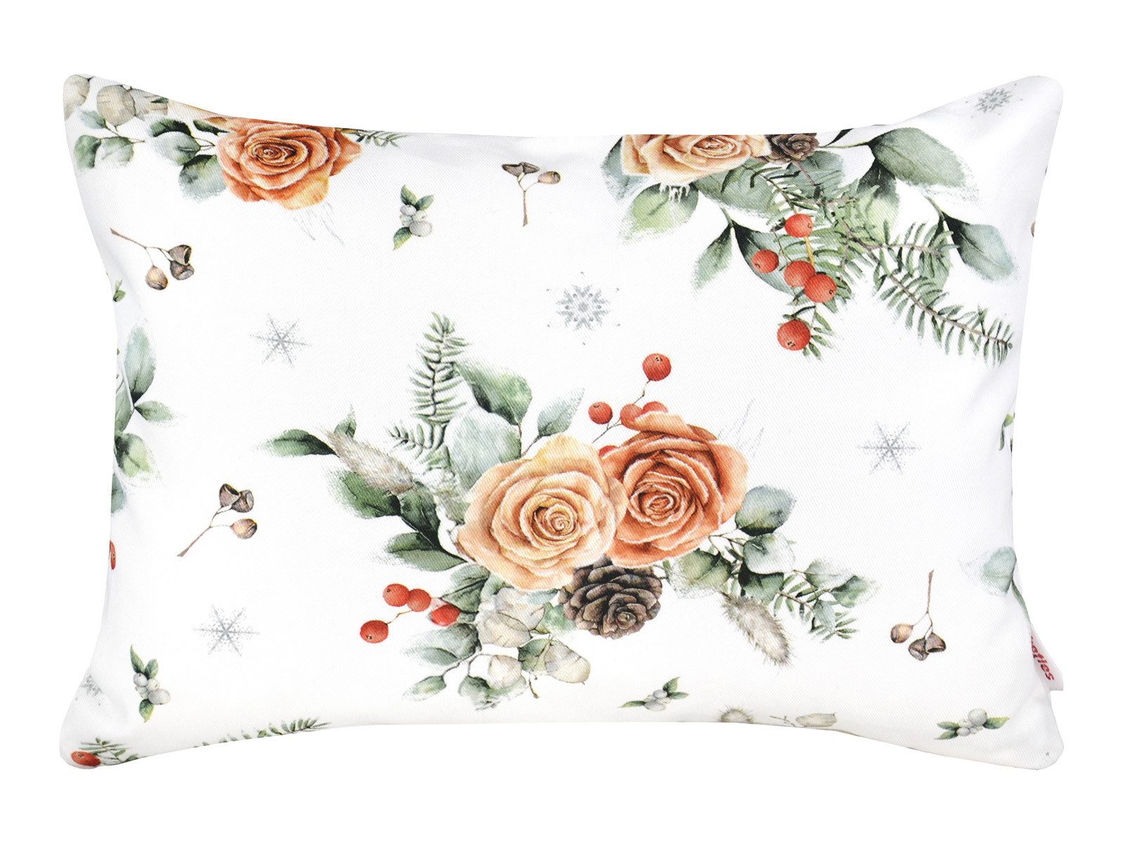 beties Kissenbezug Magie des Winters Frost-Rose, (1 Stück), mit Rosen, Kiefernzapfen und Zweigen