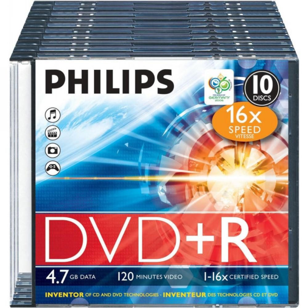 Philips DVD-Rohling Philips DVD+R DR4S6S10F/00 16x Speed 4,7GB 10er in Slim Case