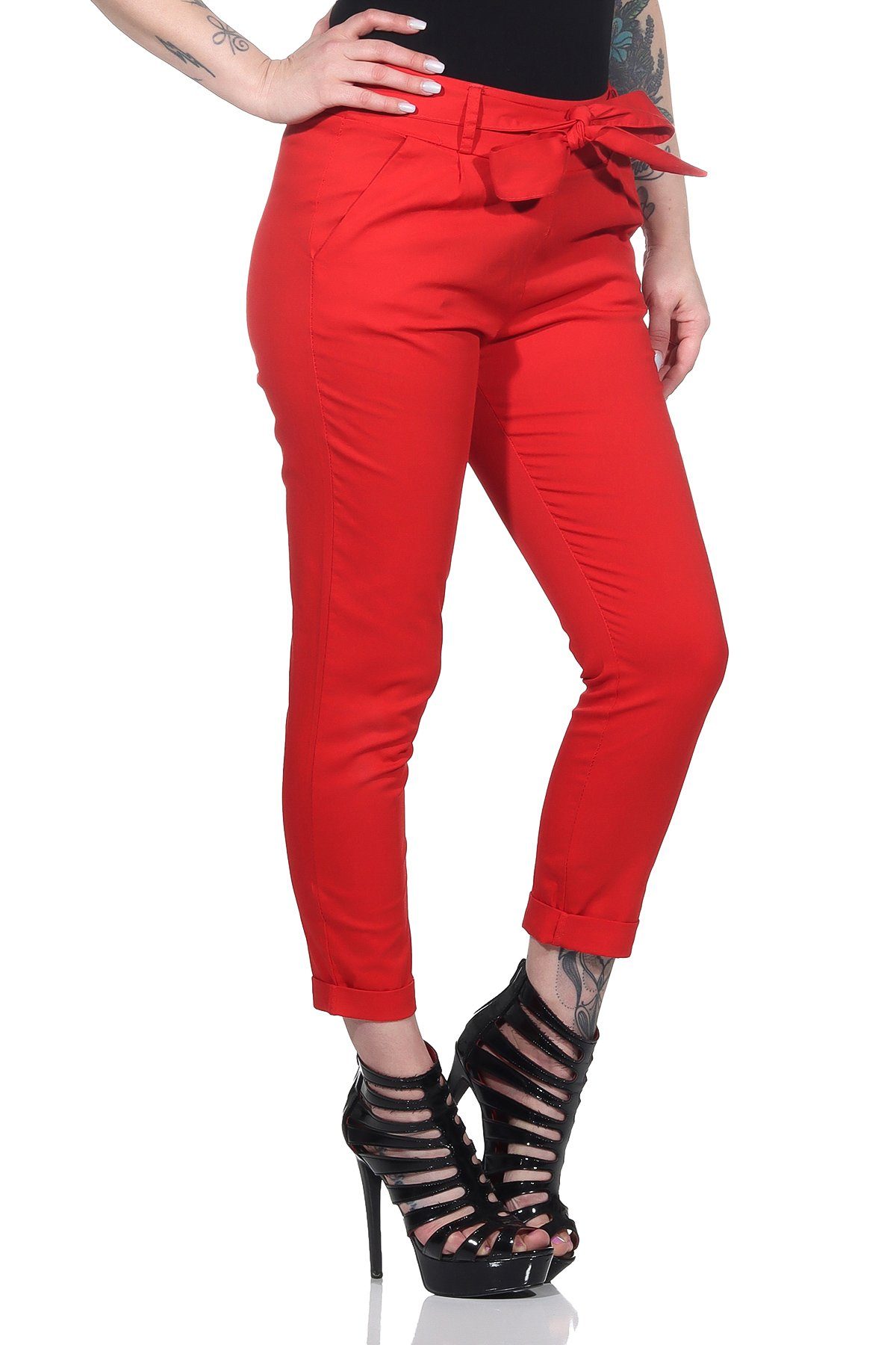 Mississhop Chinohose Damen Hose Baumwolle Hose mit Schleife M.364