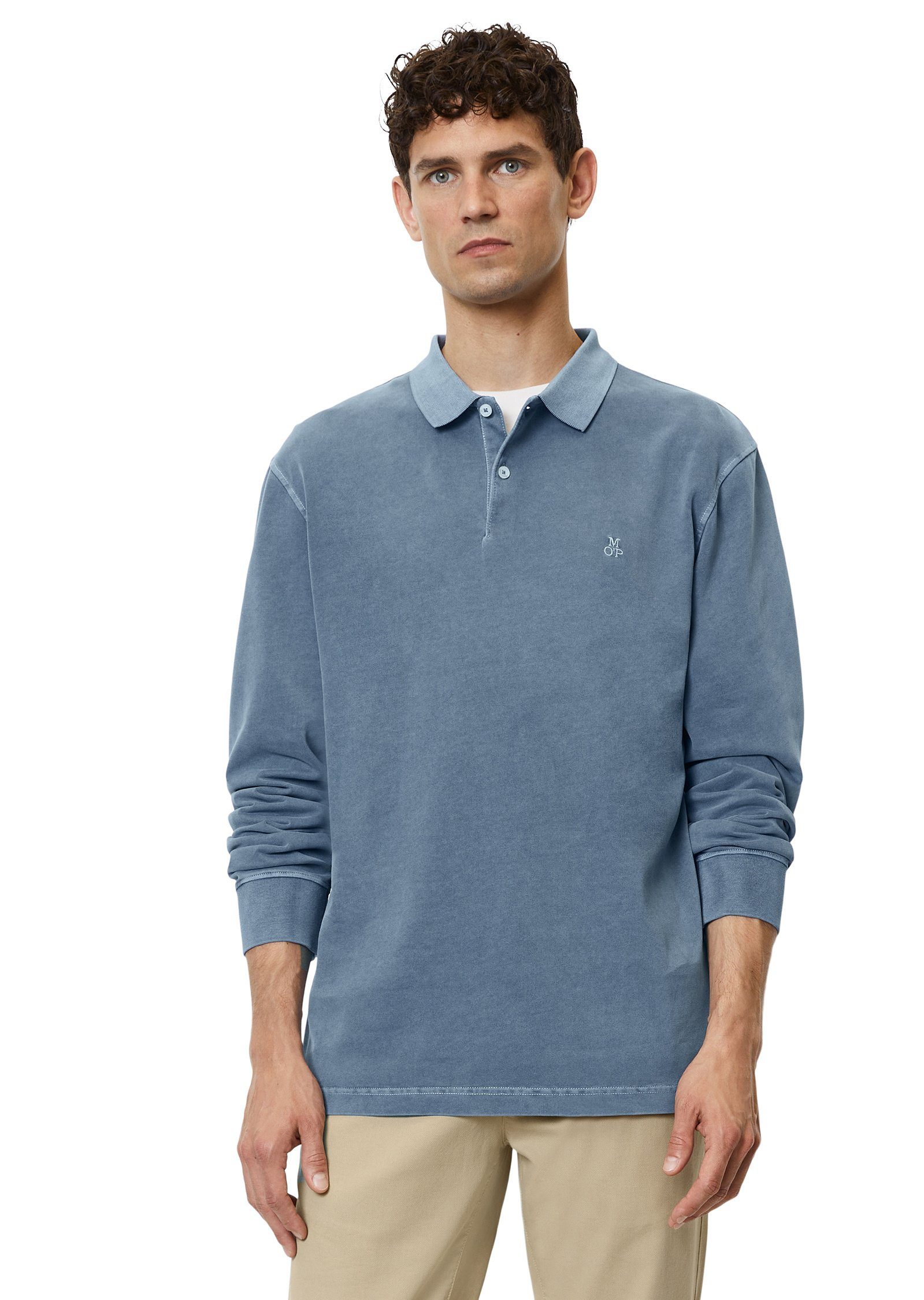 Marc O'Polo Langarm-Poloshirt in schwerer Soft-Touch-Jersey-Qualität blau