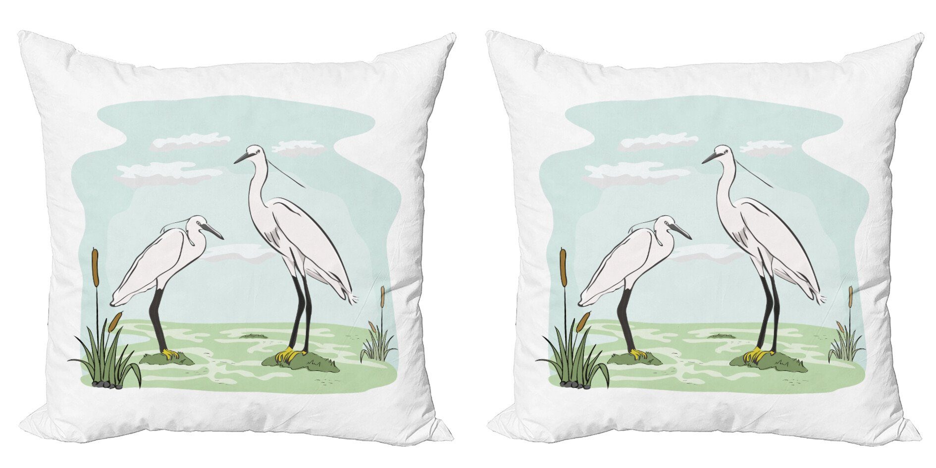 Kissenbezüge Modern Herons Digitaldruck, Reiher 2 Abakuhaus Stück), Doppelseitiger (2 Cartoon Accent in Marsh