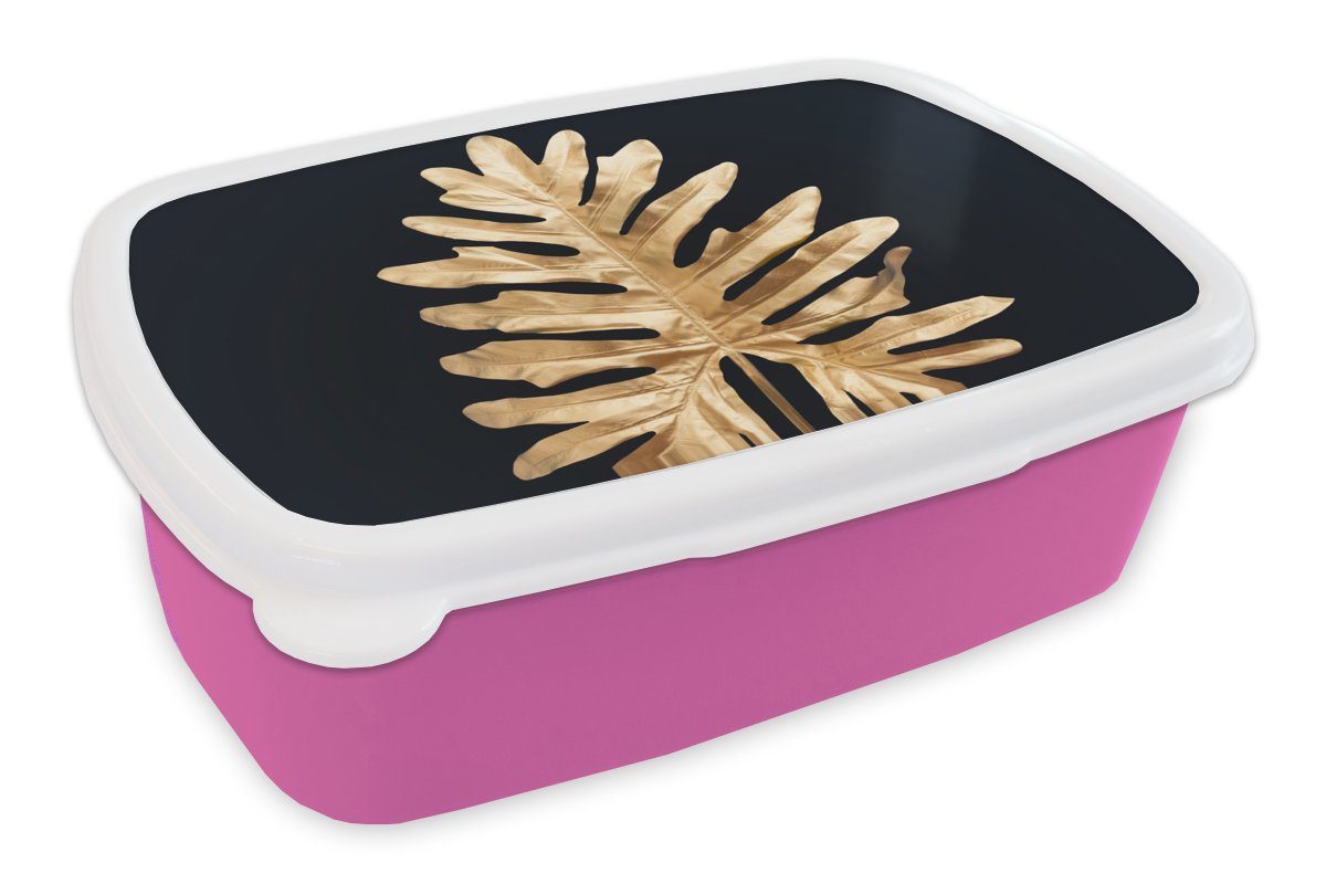 Luxus, Brotbox Snackbox, Lunchbox für rosa Brotdose - - (2-tlg), - Kunststoff, - MuchoWow Herbst Schwarz Blätter Kunststoff Kinder, - Natur Erwachsene, Gold Mädchen,