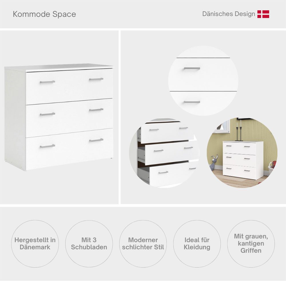 INOSIGN Kommode Space, Mit viel Stauraum, graue Stangengriffe, einfache Selbstmontage, Mit 3 Schubladen, grauen Griffen, modern, B: 74,1 x H: 69,9 cm