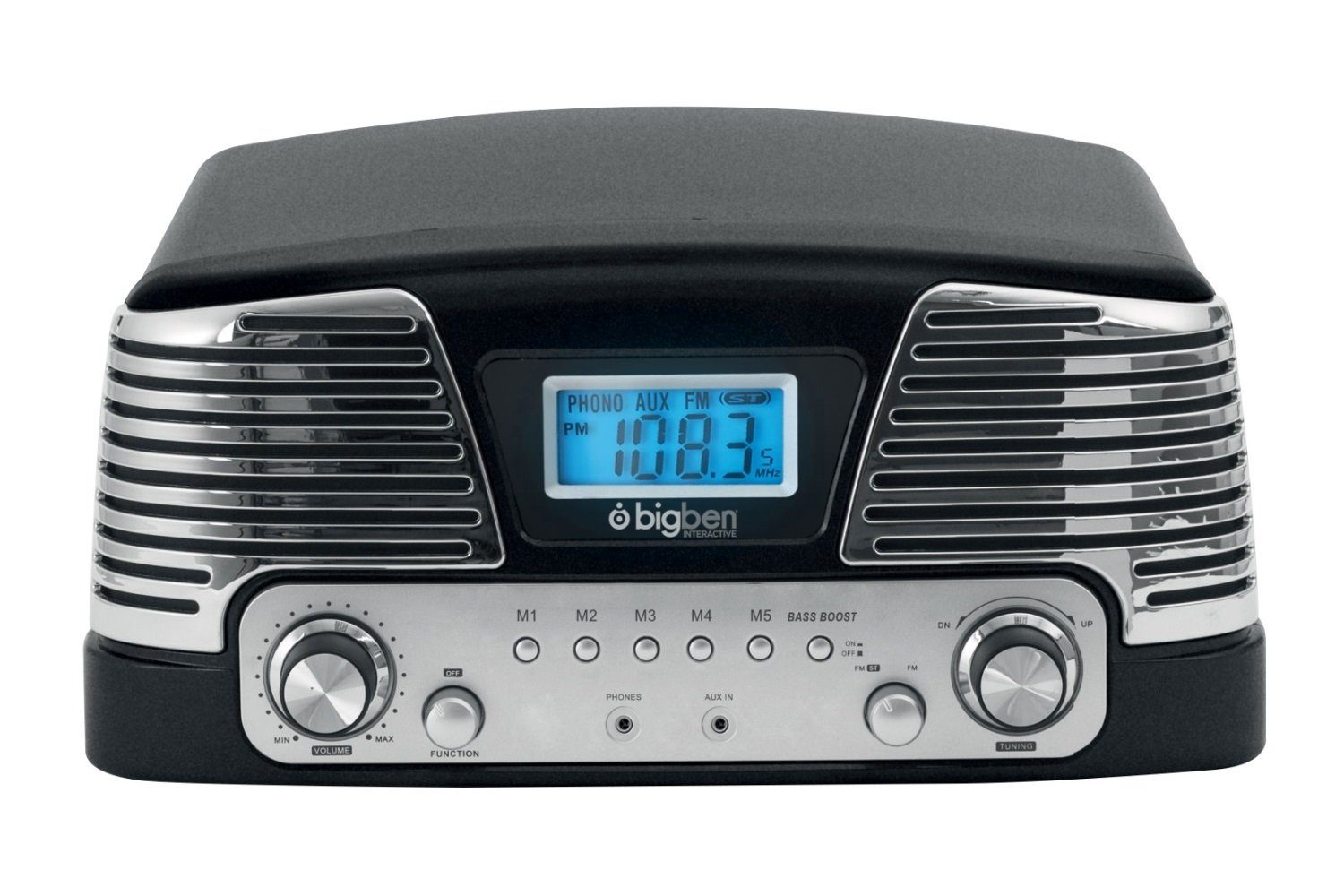 Radio Verstärker, Plattenspieler mit BigBen Kompakt-Anlage Display, (Stereo AUX) Radio, Audio-System