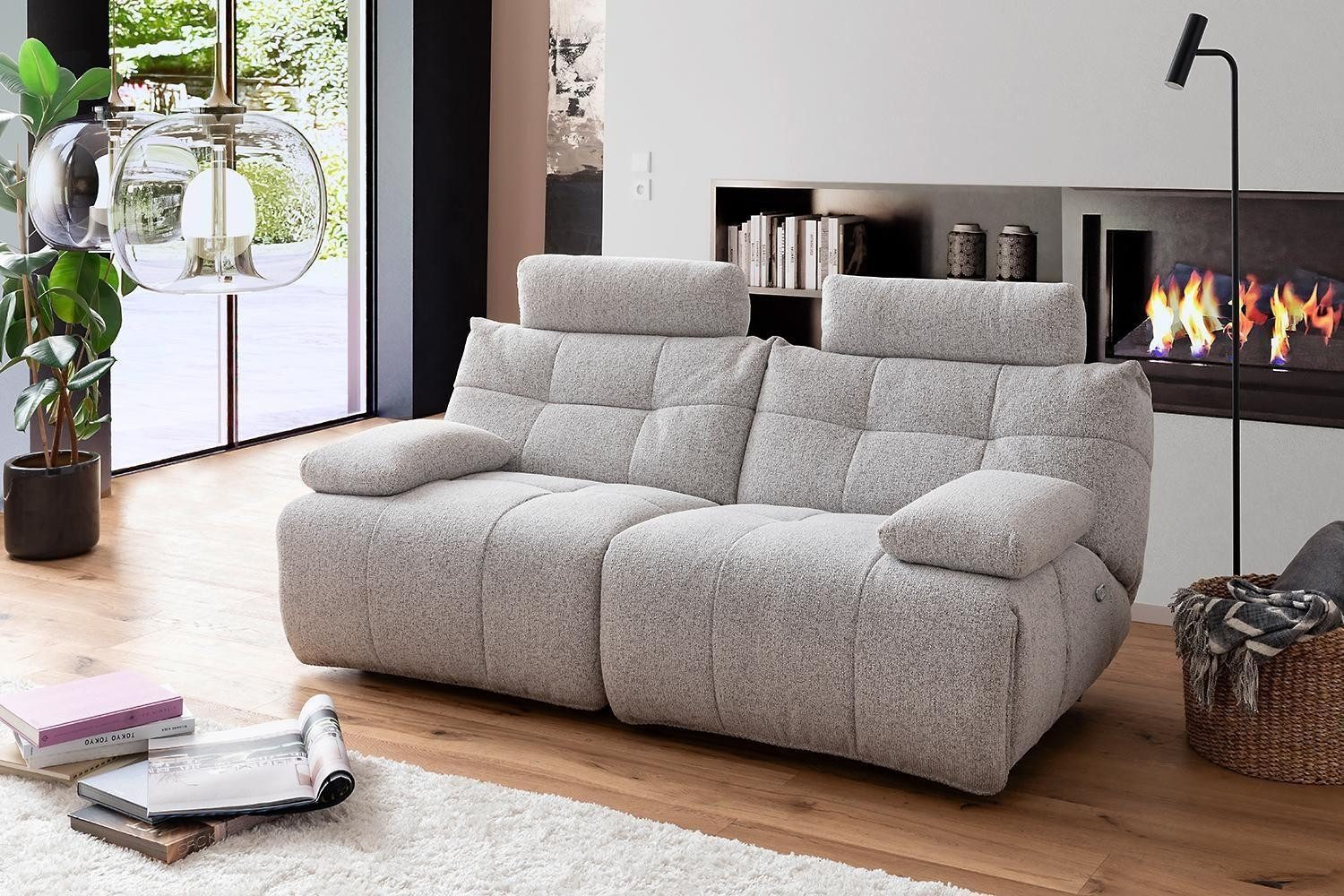 Relaxsessel BELVIANO, Hellgrau, Stoffbezug, mit Kopfstütze, 1-motorig, elektrische Relaxfunktion, B 93 x H 91 x T 105 cm