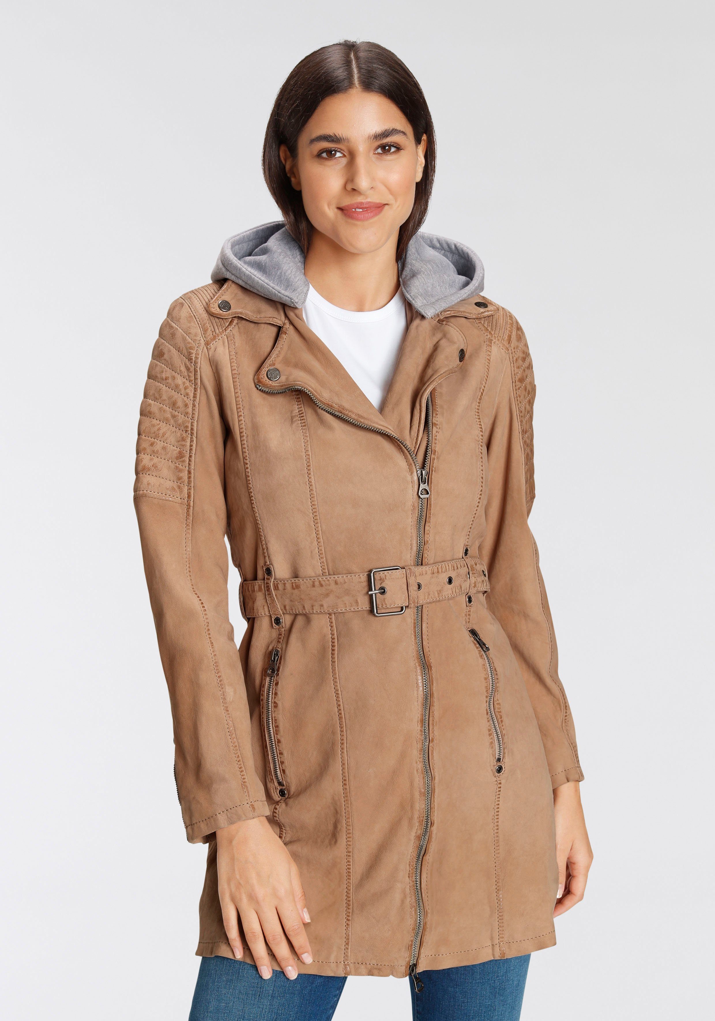 Gipsy Lederjacke CYARA Lederjacke mit abnehmbarem Kapuzen-Inlay aus Jerseyqualität beige