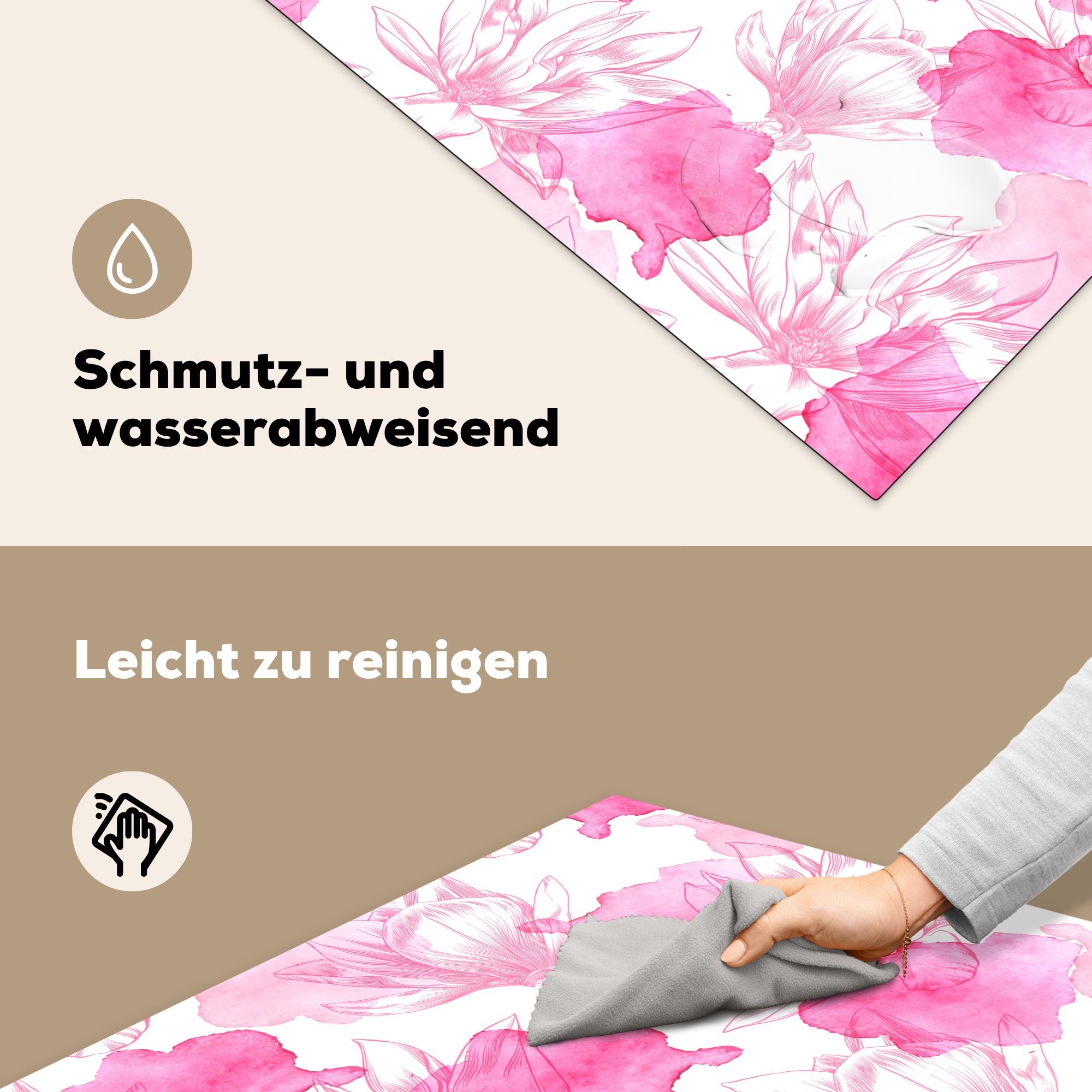 Herdblende-/Abdeckplatte Vinyl, küche MuchoWow 78x78 tlg), (1 Magnolienblüten, Arbeitsplatte Frühling Ceranfeldabdeckung, Illustration cm, für