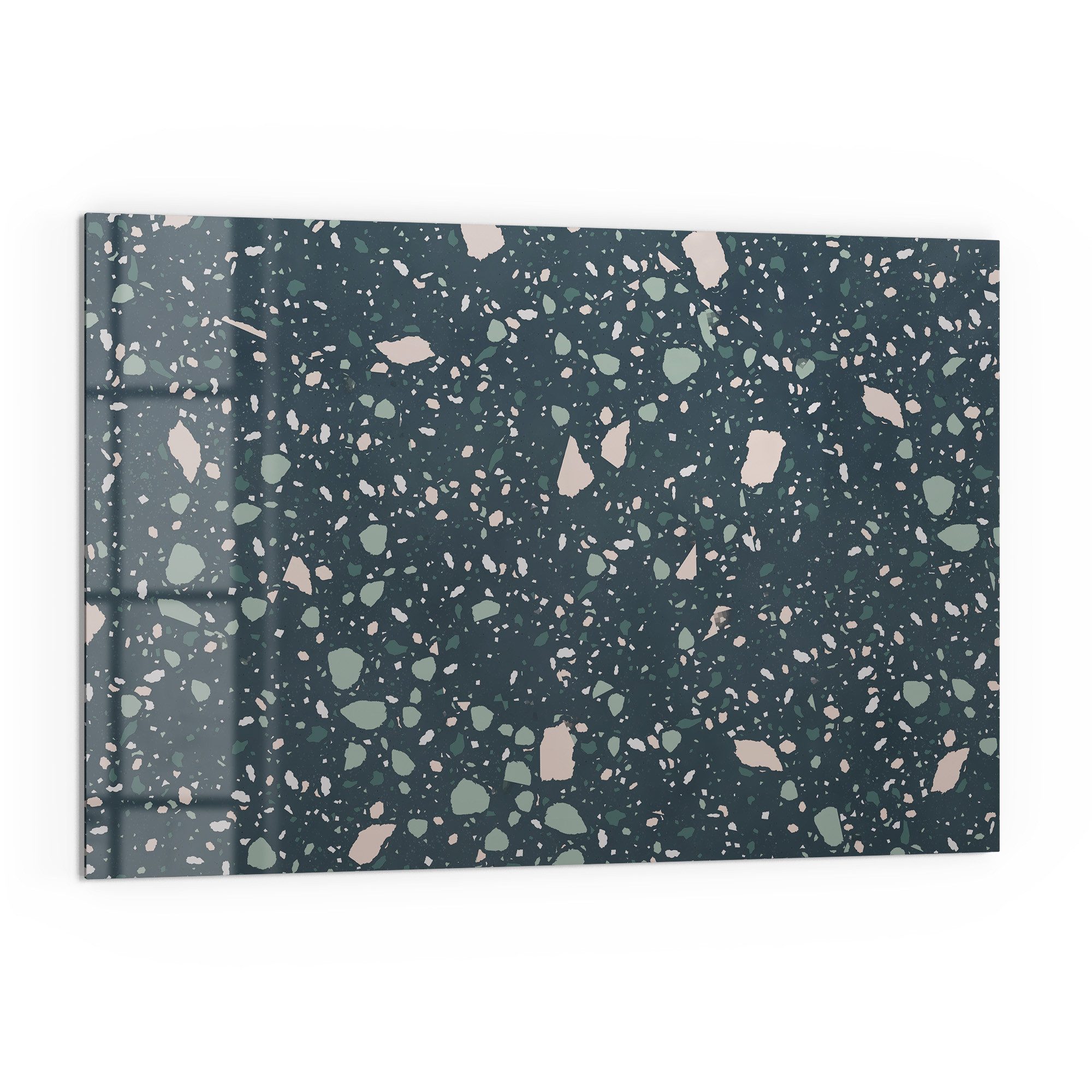 DEQORI Küchenrückwand 'Grüner Terrazzo', Glas Spritzschutz Badrückwand Herdblende