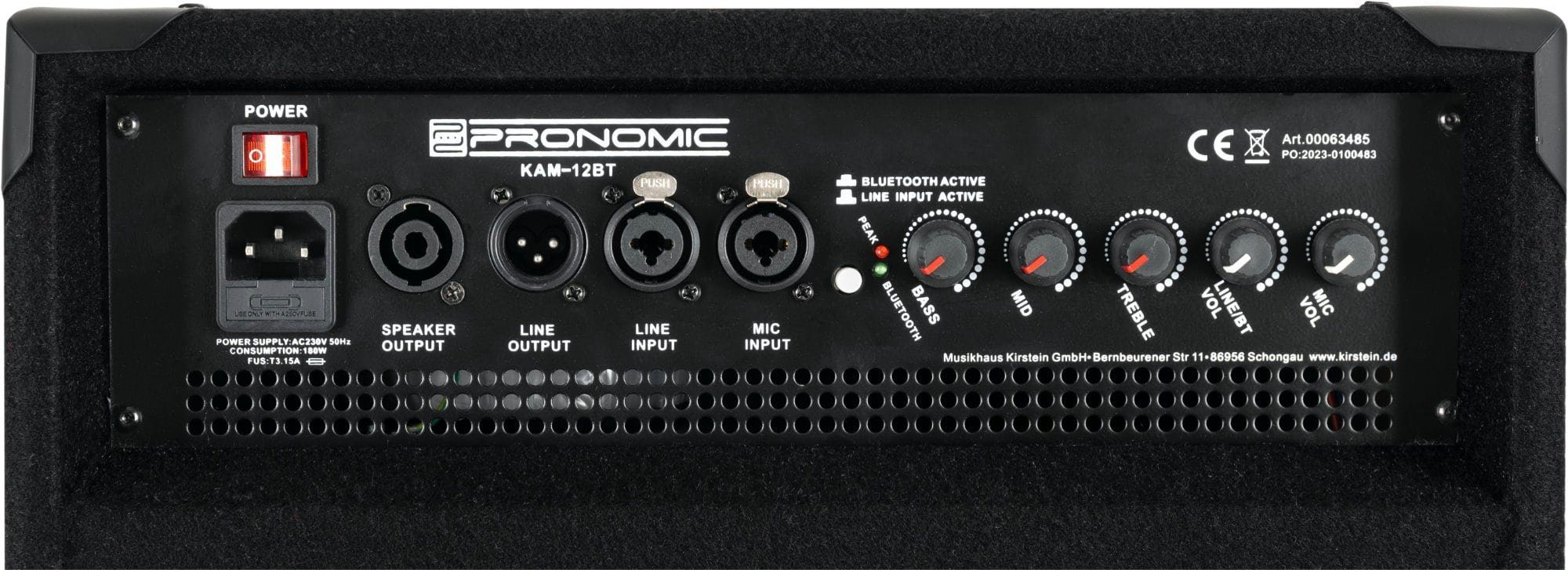 Pronomic KAM-12BT Aktiver Bühnenmonitor Lautsprecher (Bluetooth, 120 W, 2-Wege-Multifunktionsbox im Wedge-Format) – Bild 4 von 5